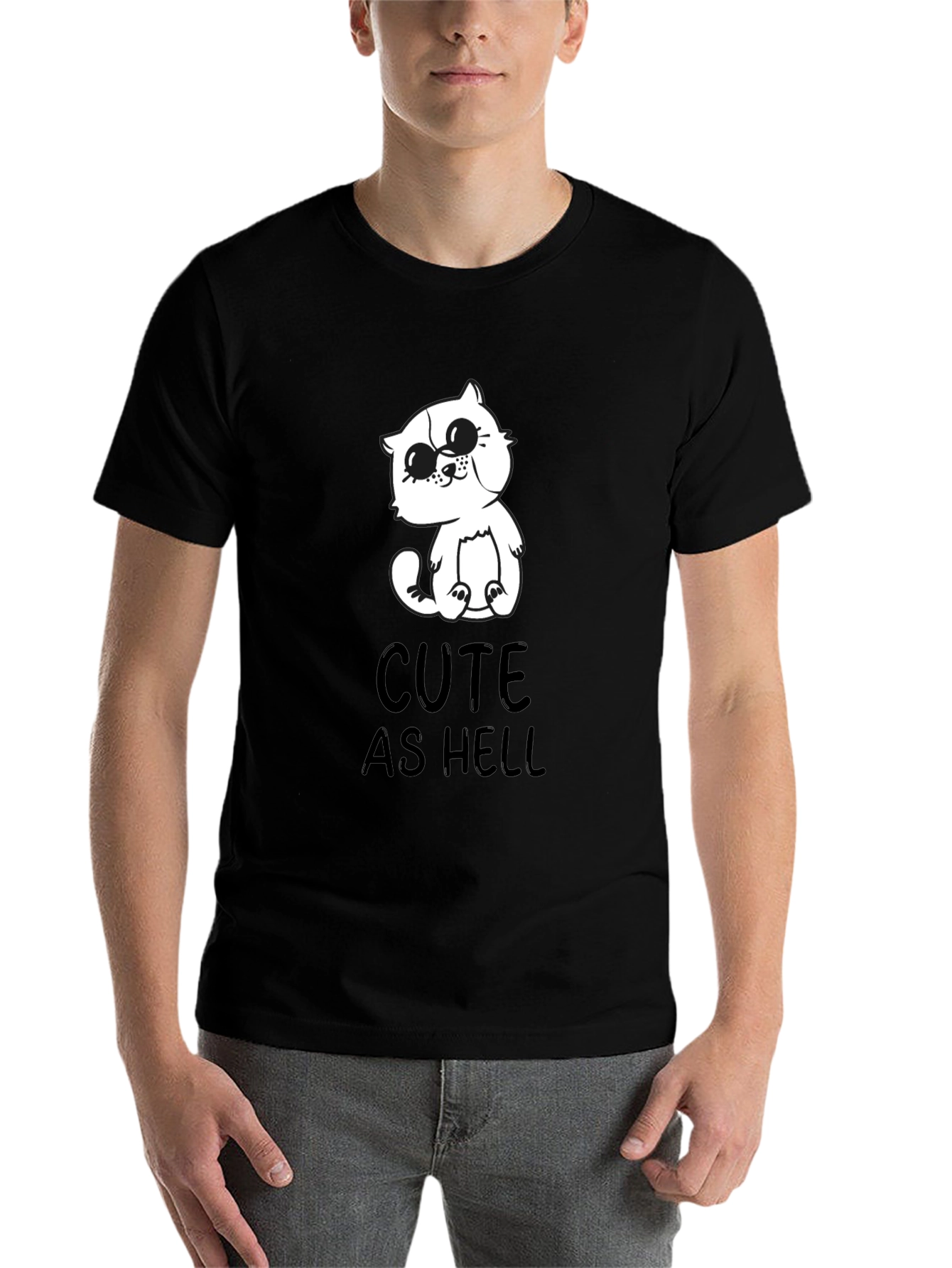 Black Cute As Hell Cat Graphic T-Shirt - Black view 7