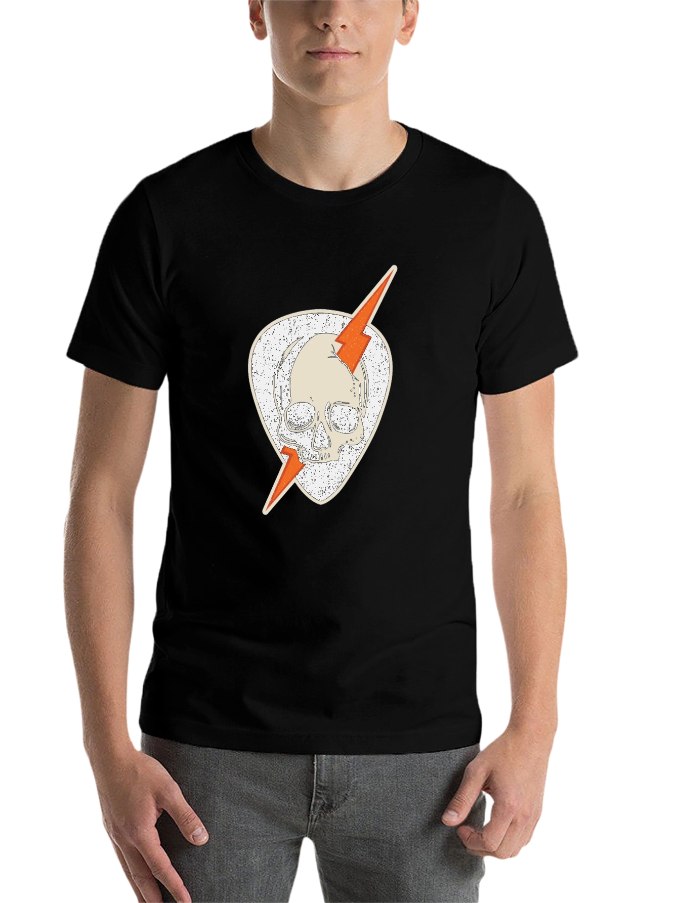 Black Skull & Lightning Black Graphic Tee view 7