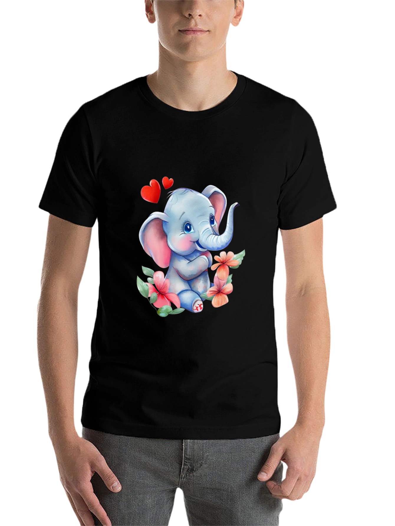 Black Cute Elephant Love Tee - Soft Cotton Blend view 7