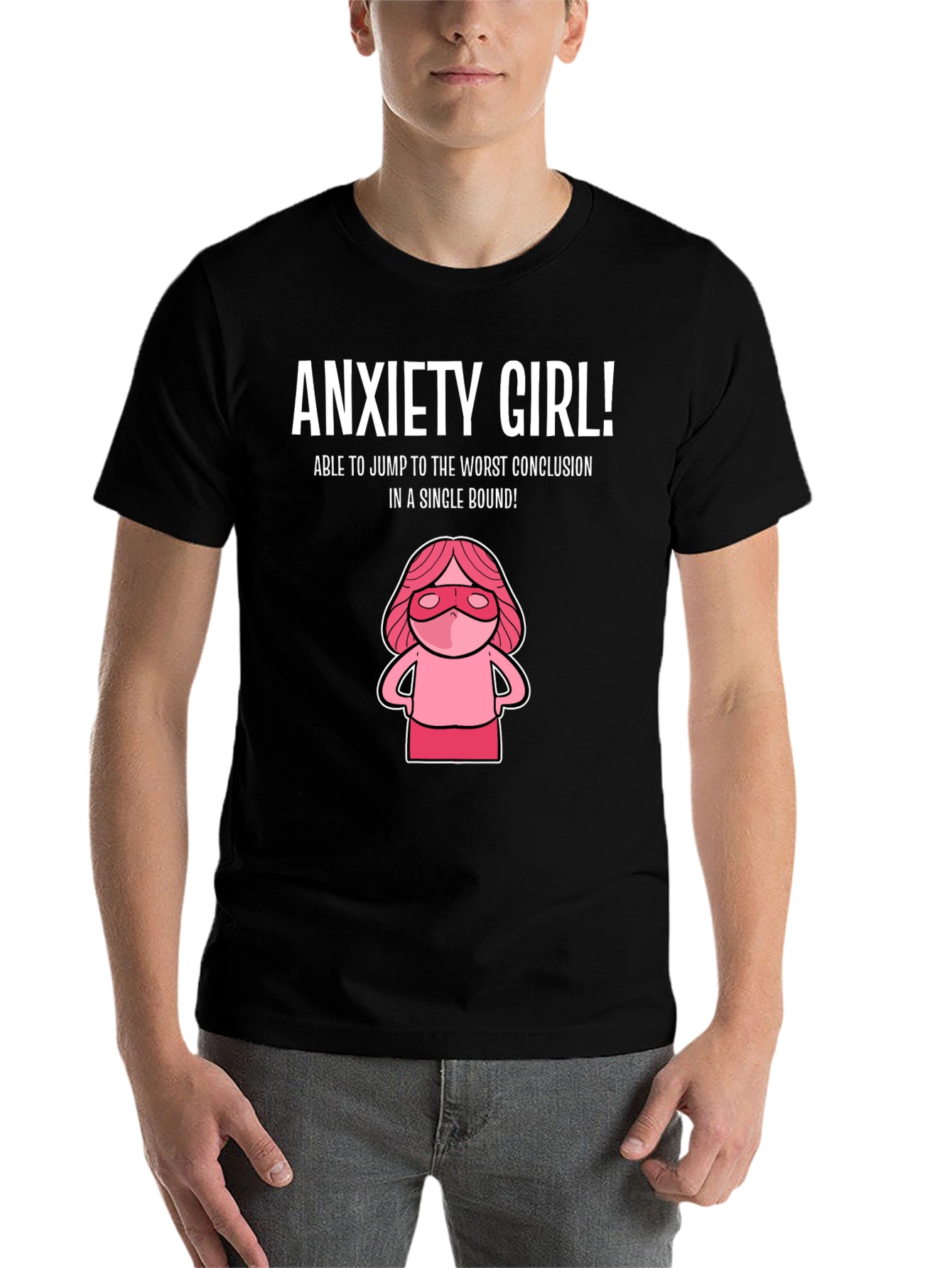 Black Anxiety Girl T-Shirt - Funny Graphic Tee view 7