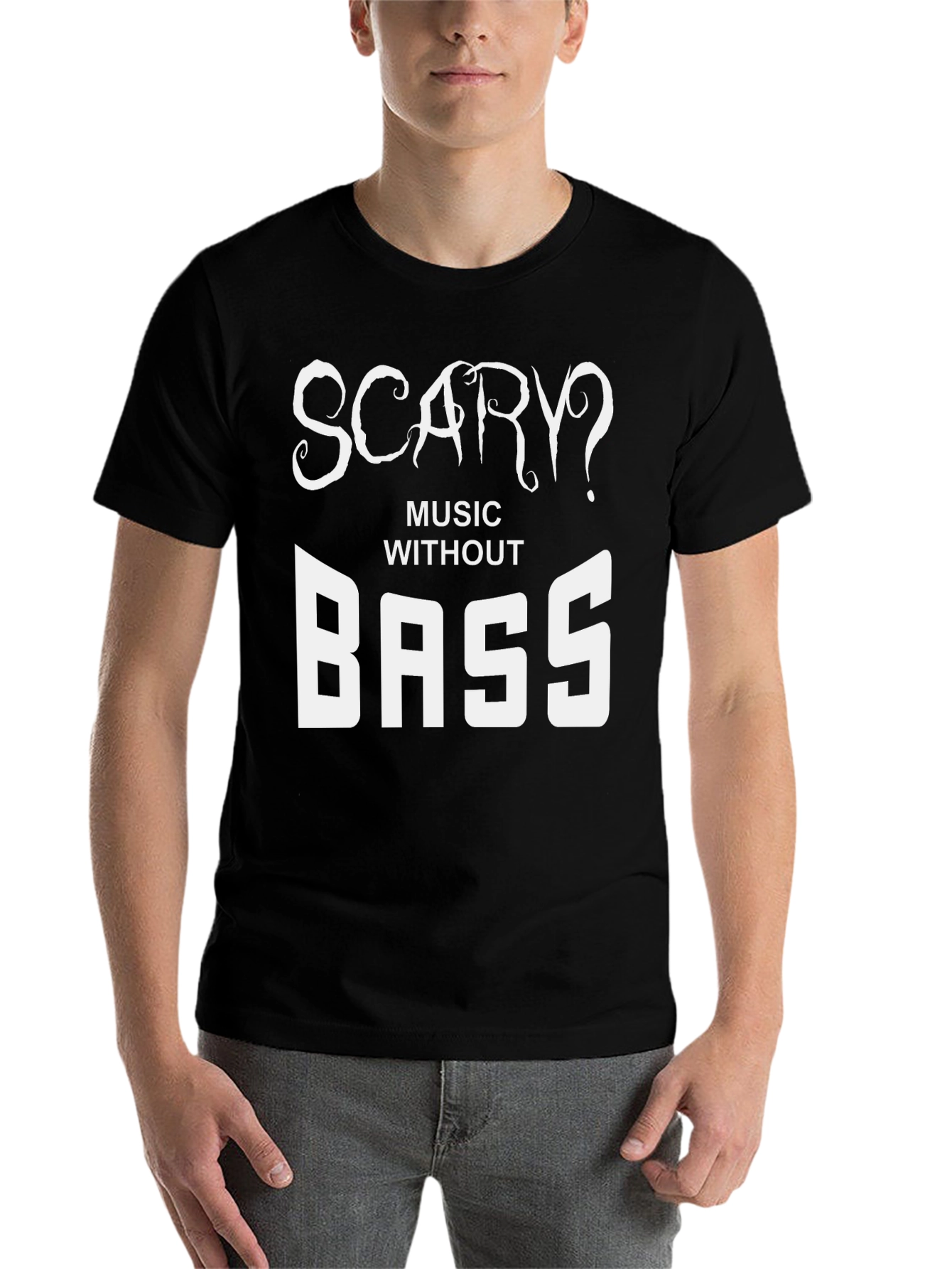 Black Scary? Music Without Bass Black T-Shirt view 7