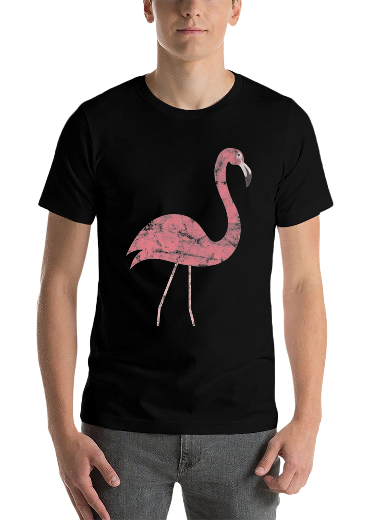 Black Vintage Flamingo Graphic Tee - Black Cotton T-Shirt view 7
