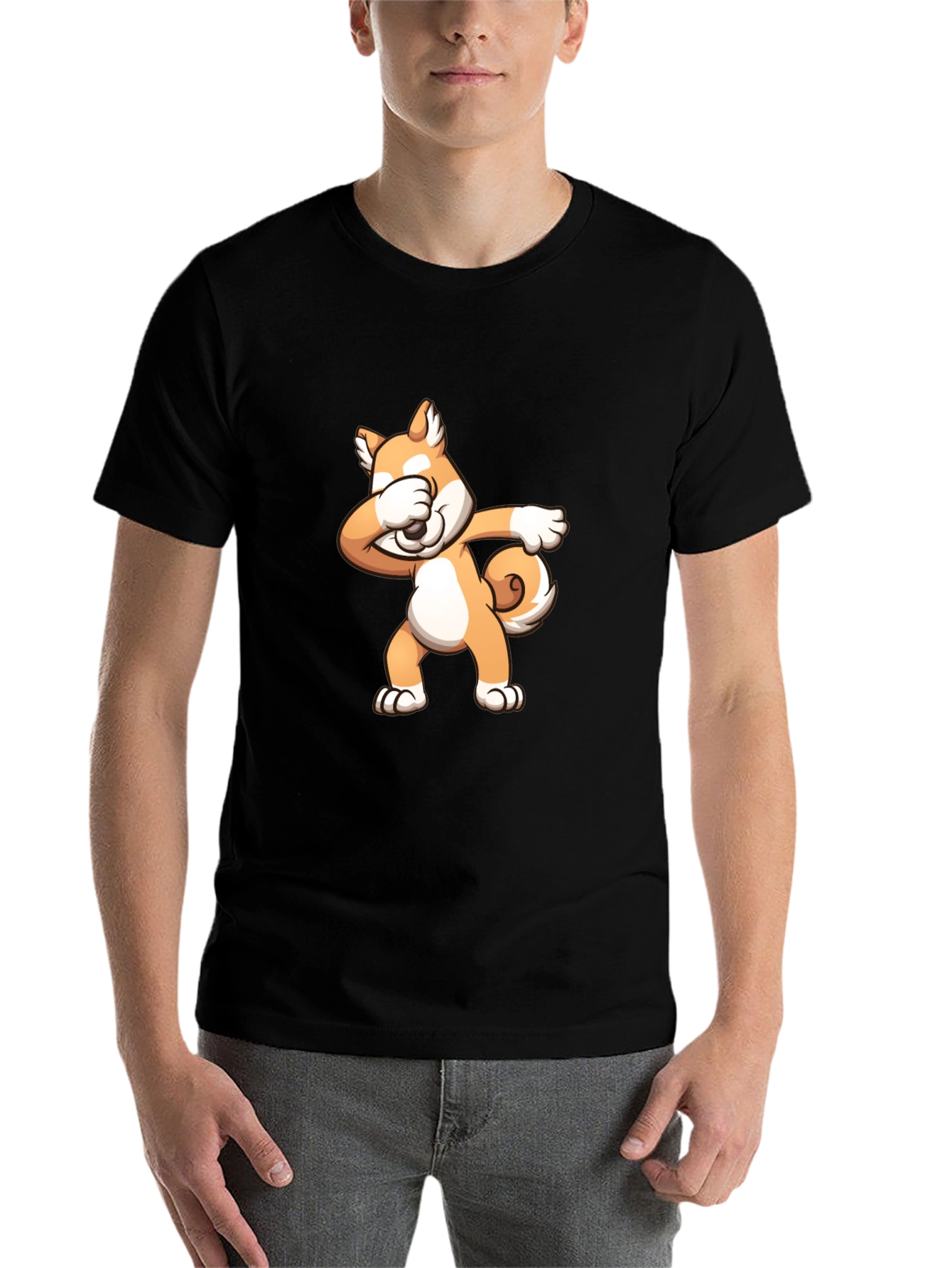 Black Dabbing Shiba Inu Black T-Shirt view 7