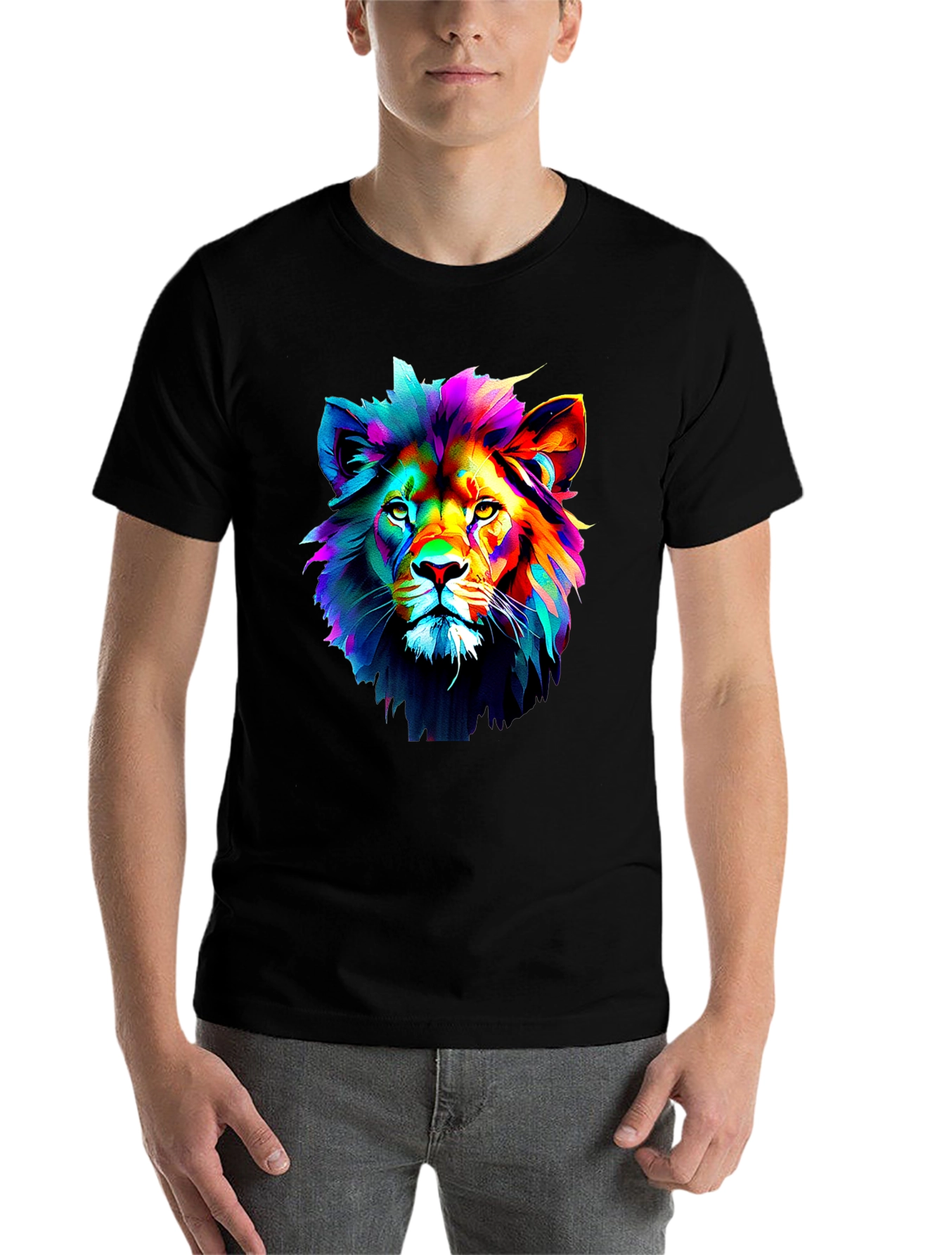 Black Vibrant Lion Graphic Black T-Shirt view 7