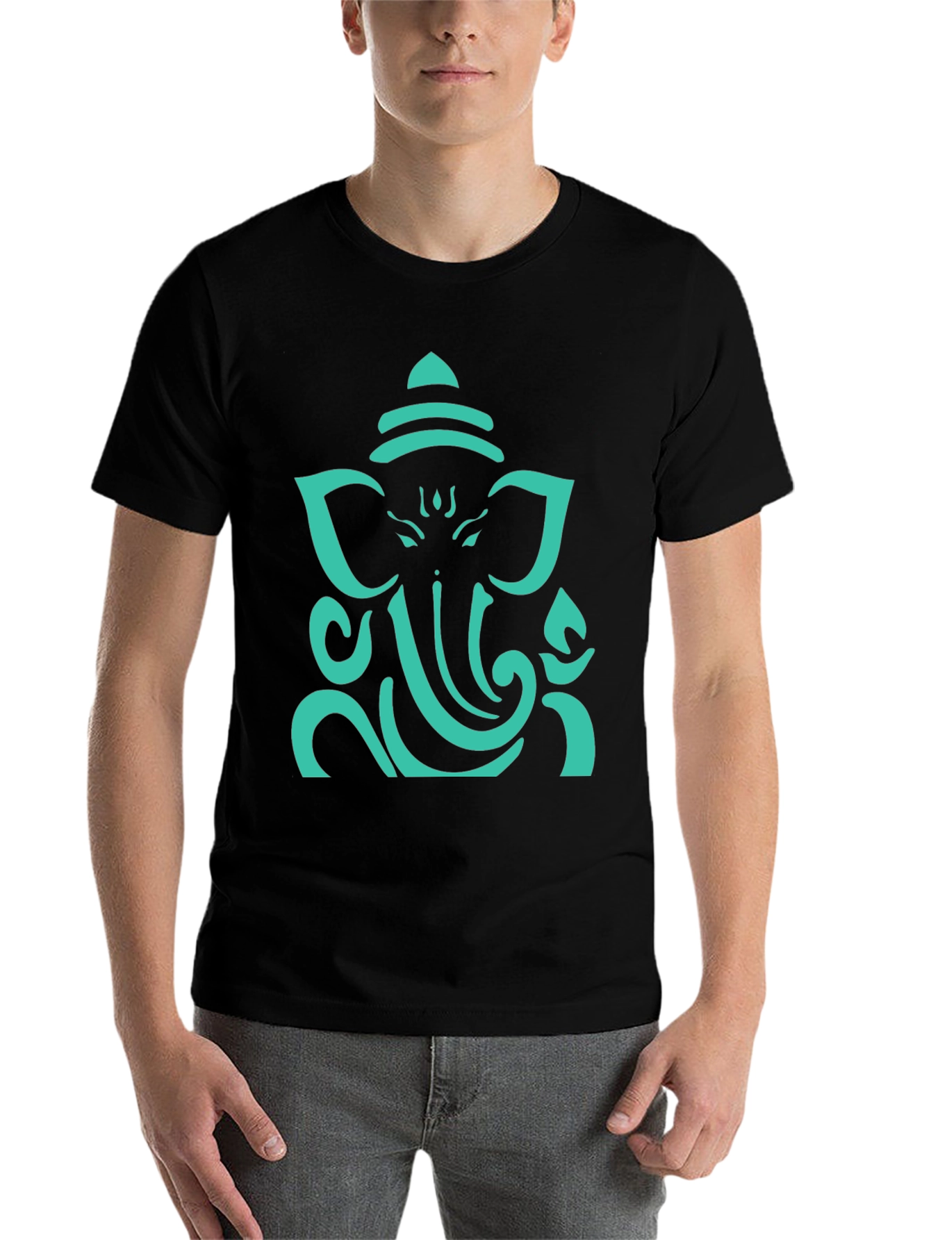 Black Ganesh Graphic Tee - Black Cotton Blend T-Shirt view 7