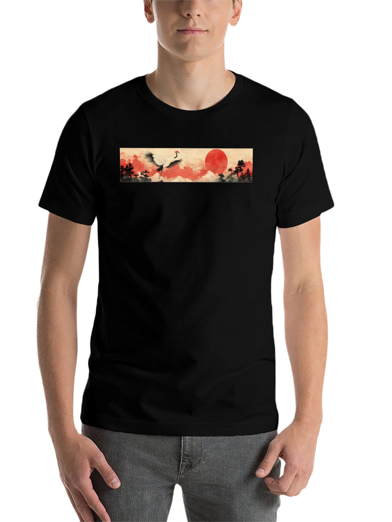Black Crane & Rising Sun Black T-Shirt view 7