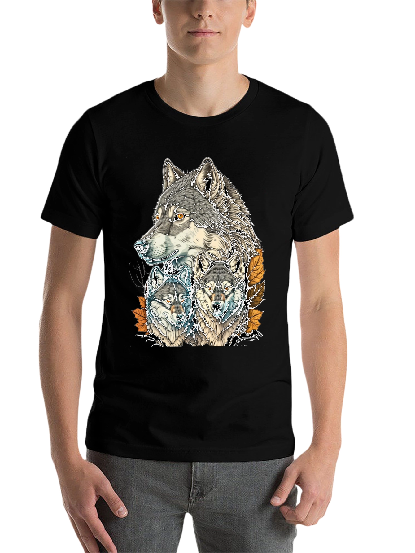Black Wolf Pack Graphic Print Tee - Black Cotton view 7