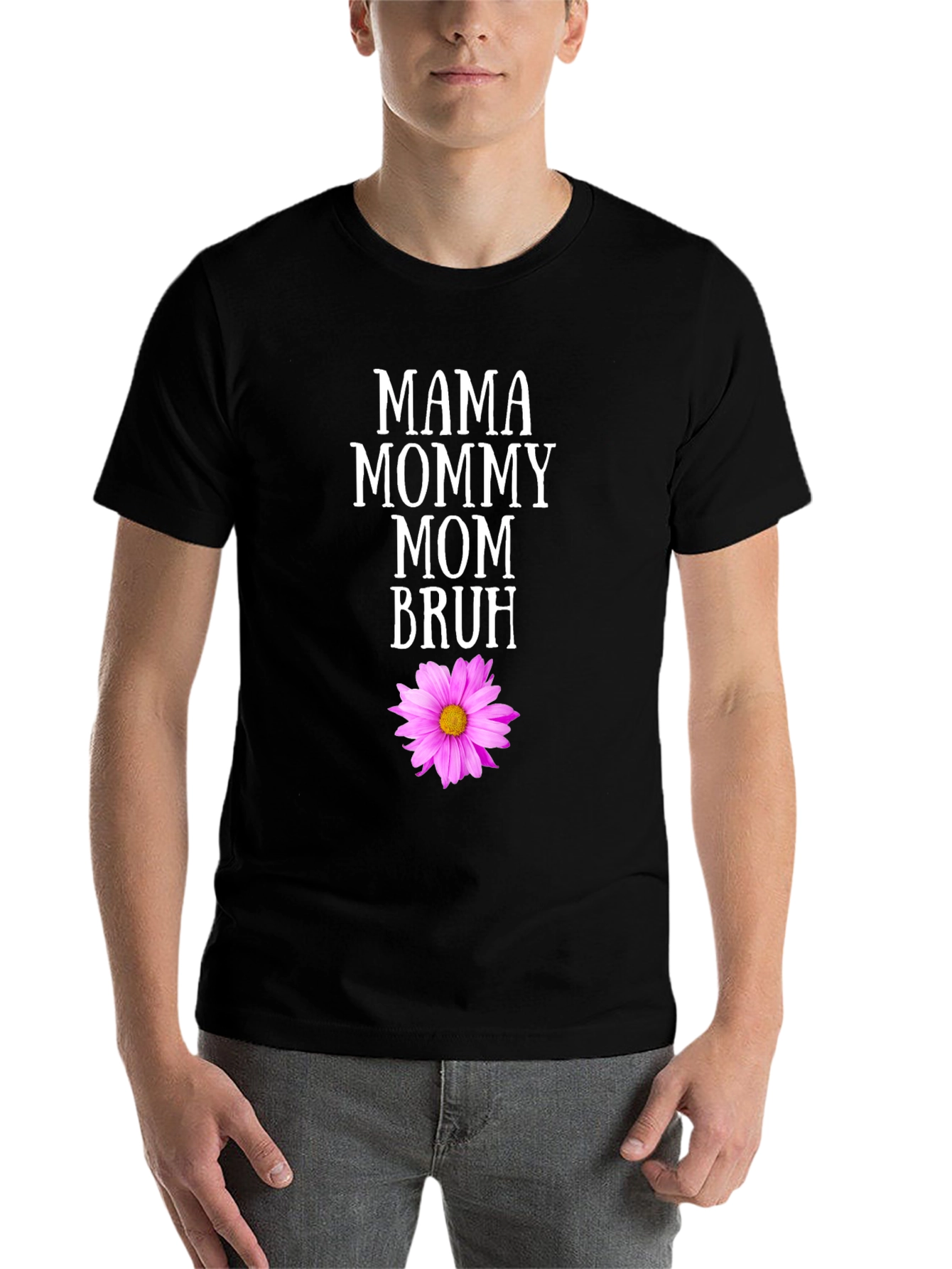 Black Mama Mommy Mom Bruh T-Shirt with Flower Graphic view 7