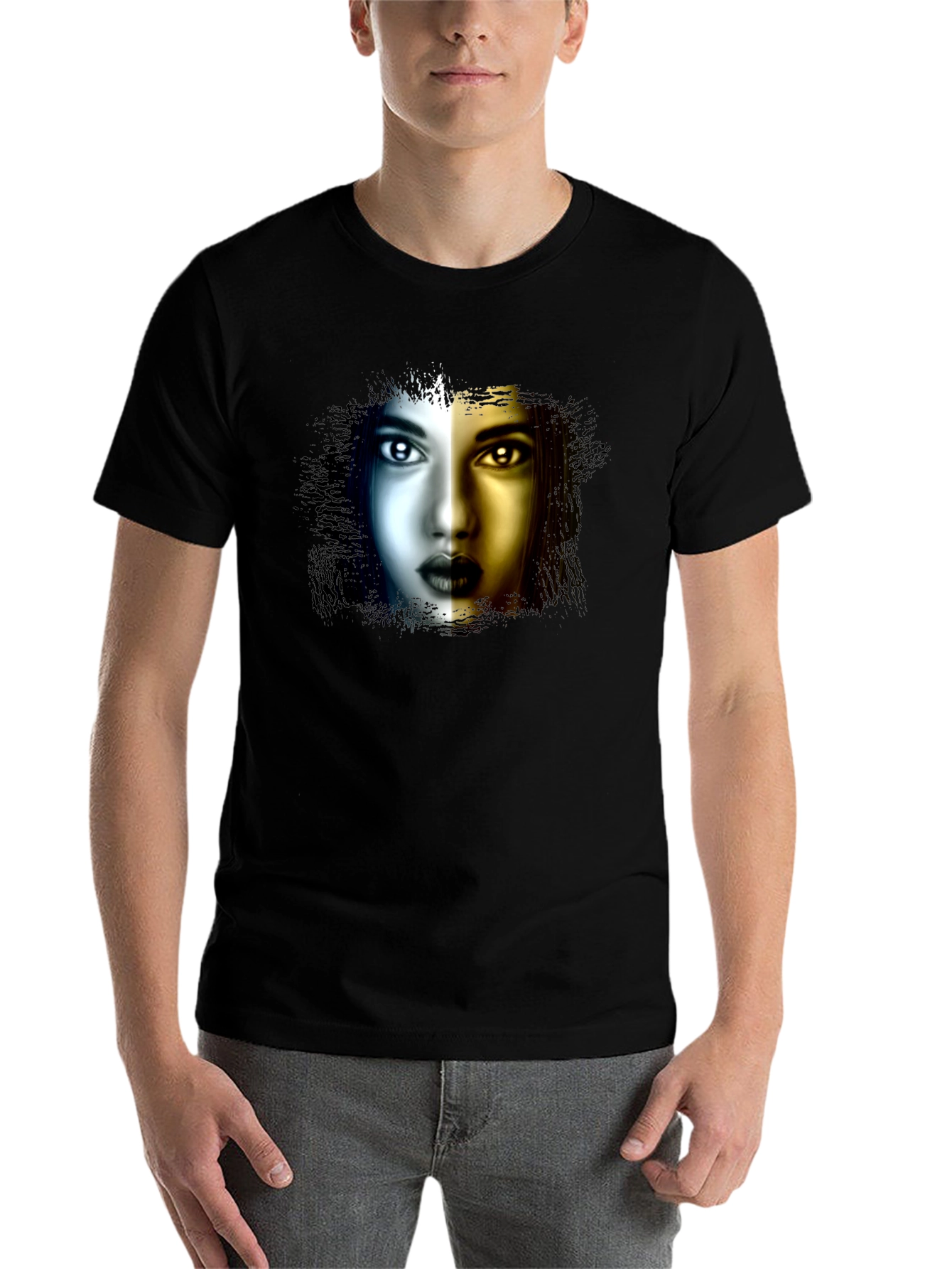 Black Artistic Woman Face Graphic Black T-Shirt view 7