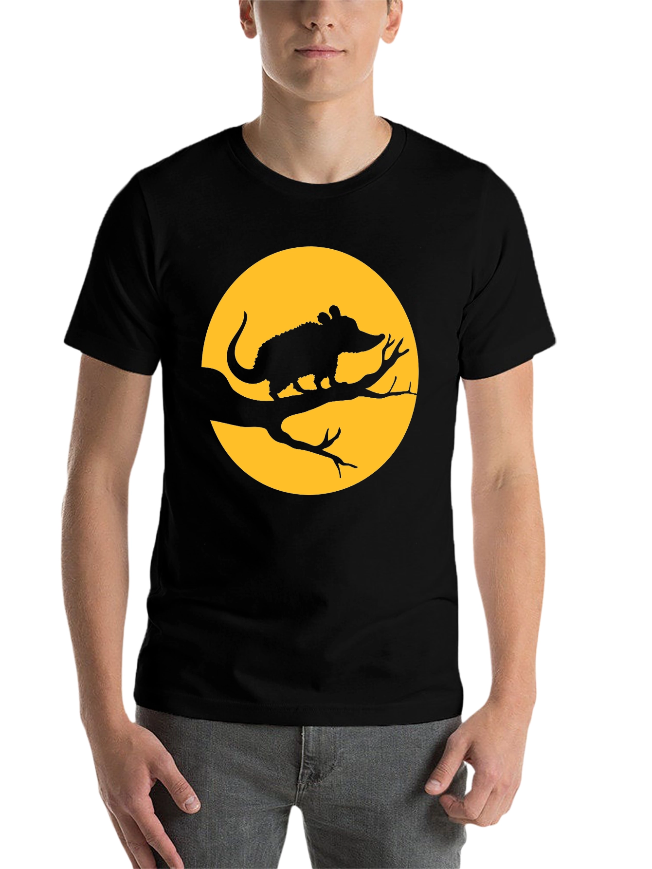 Black Opossum Moon Graphic Tee - Black Cotton T-Shirt view 7