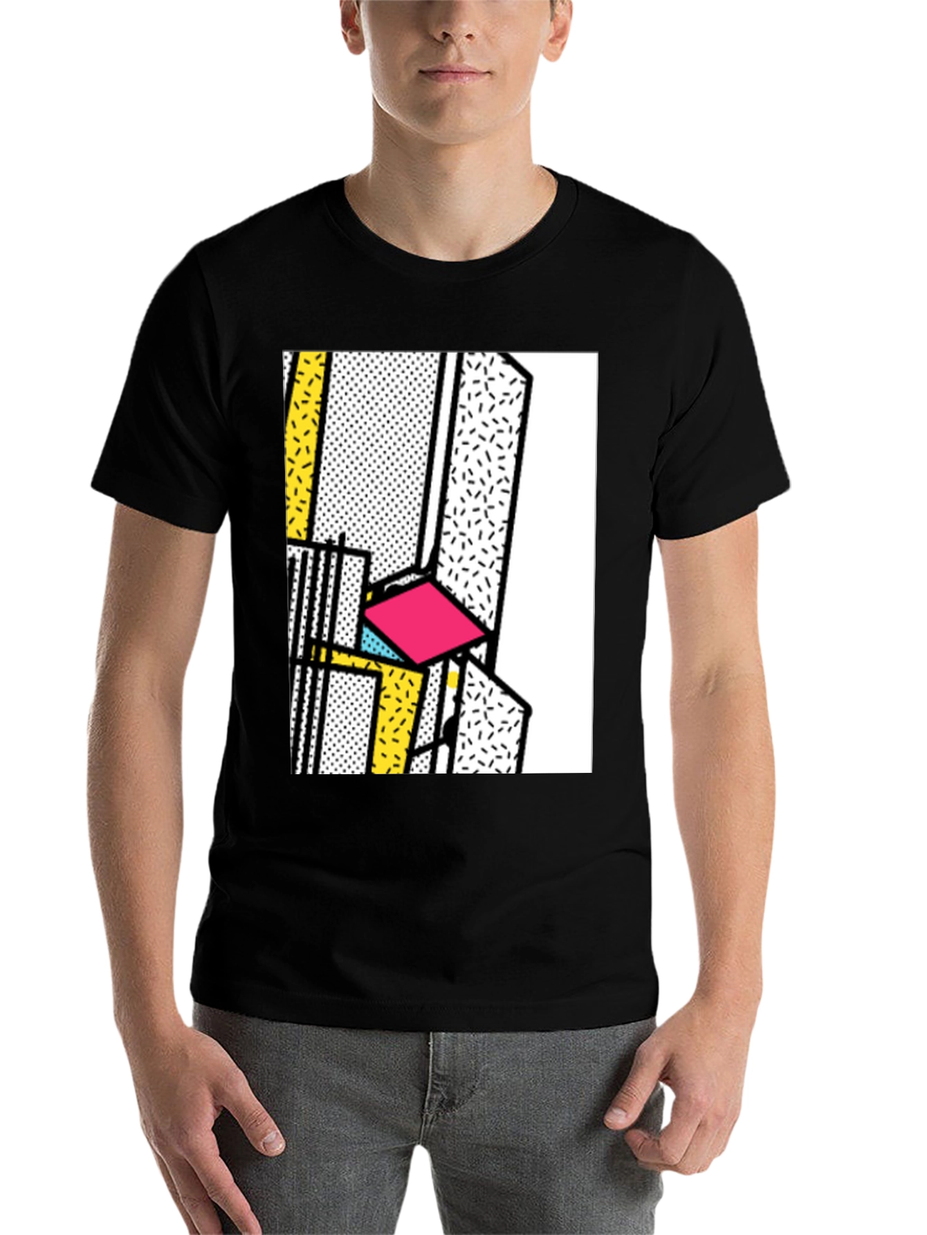 Black Retro Memphis Design Black T-Shirt view 7