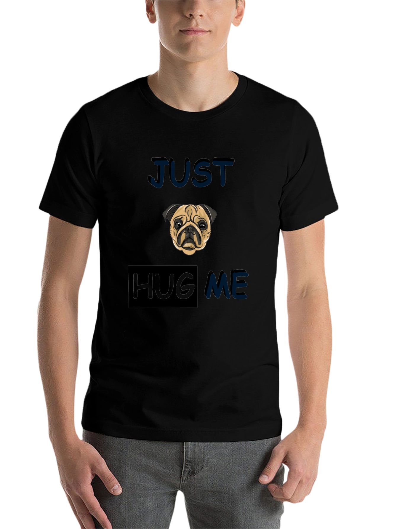 Pug 'Just Hug Me' Black T-Shirt - 7