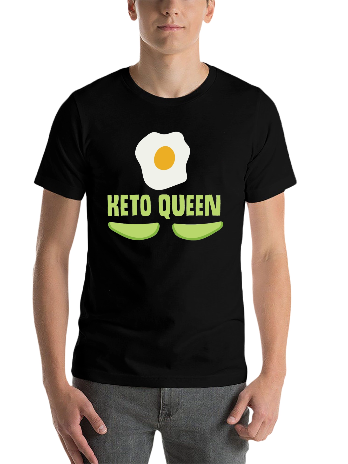 Black Keto Queen T-Shirt - Egg & Avocado Graphic Tee view 7