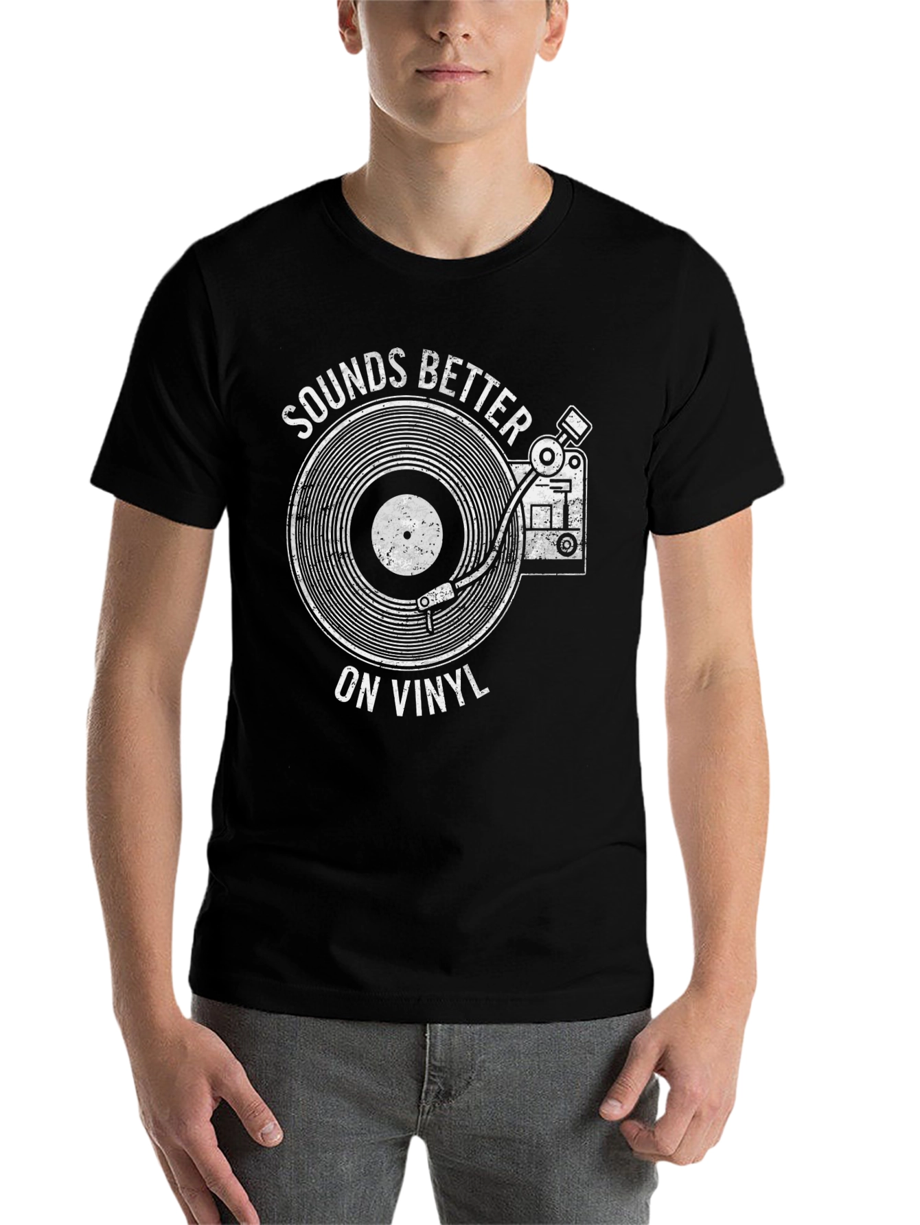 Black Sounds Better on Vinyl T-Shirt - Retro Record Player Tee view 7