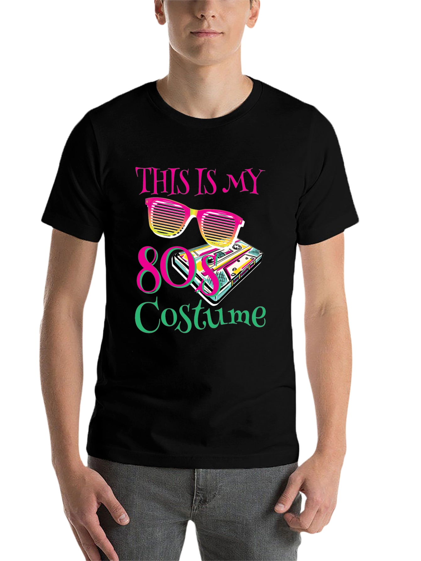 Black 80s Costume Party T-Shirt Retro Cassette Tape Sunglasses view 7
