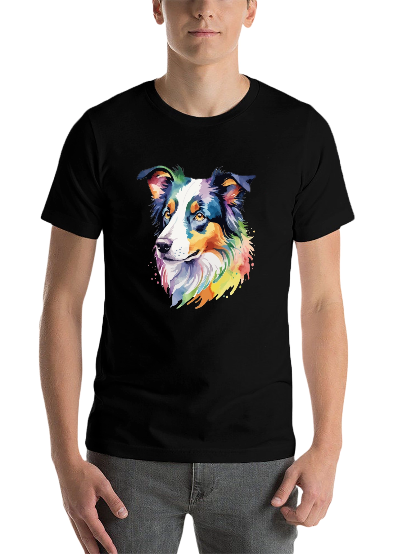 Black Colorful Australian Shepherd Dog Graphic T-Shirt view 7