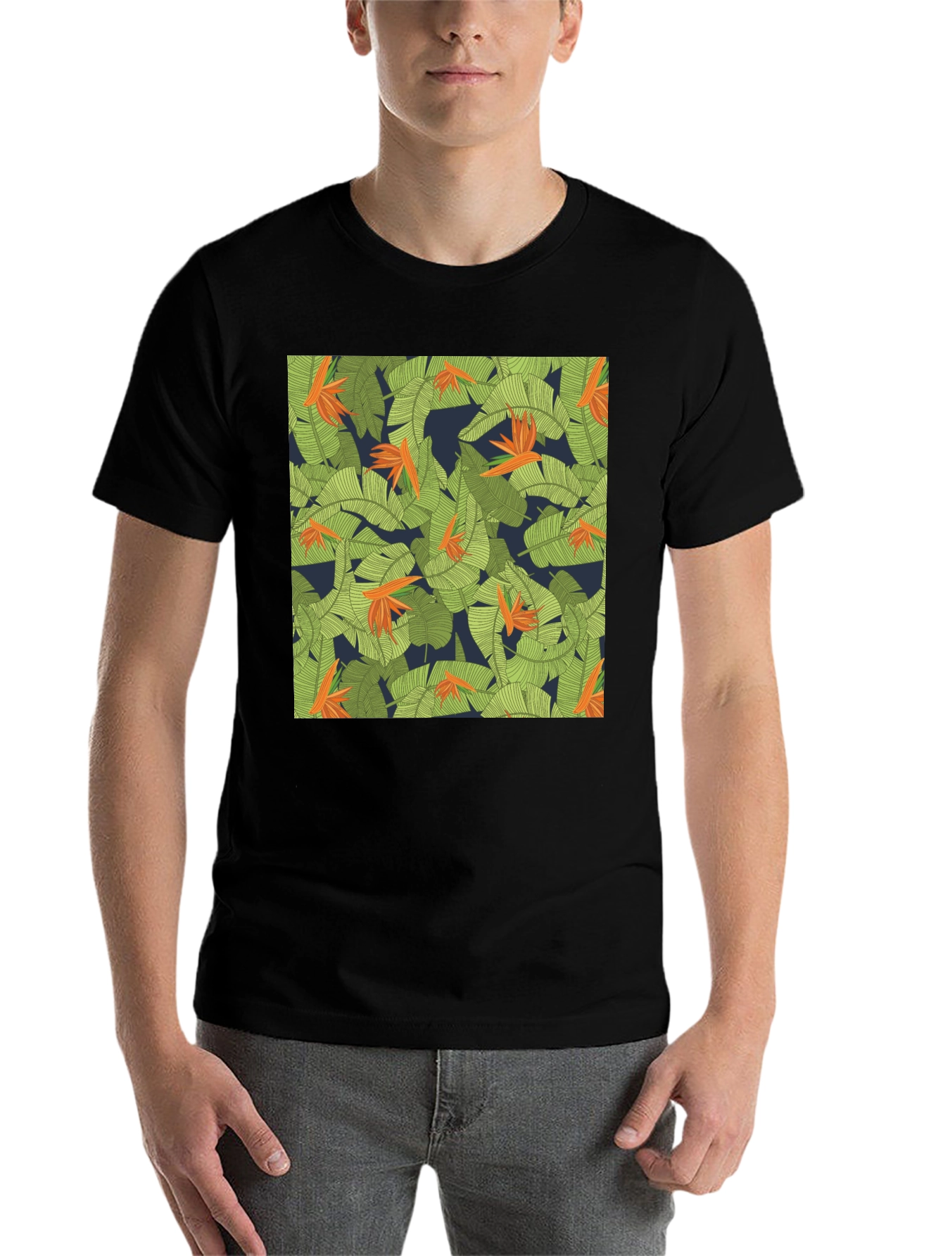Black Tropical Floral Print T-Shirt view 7
