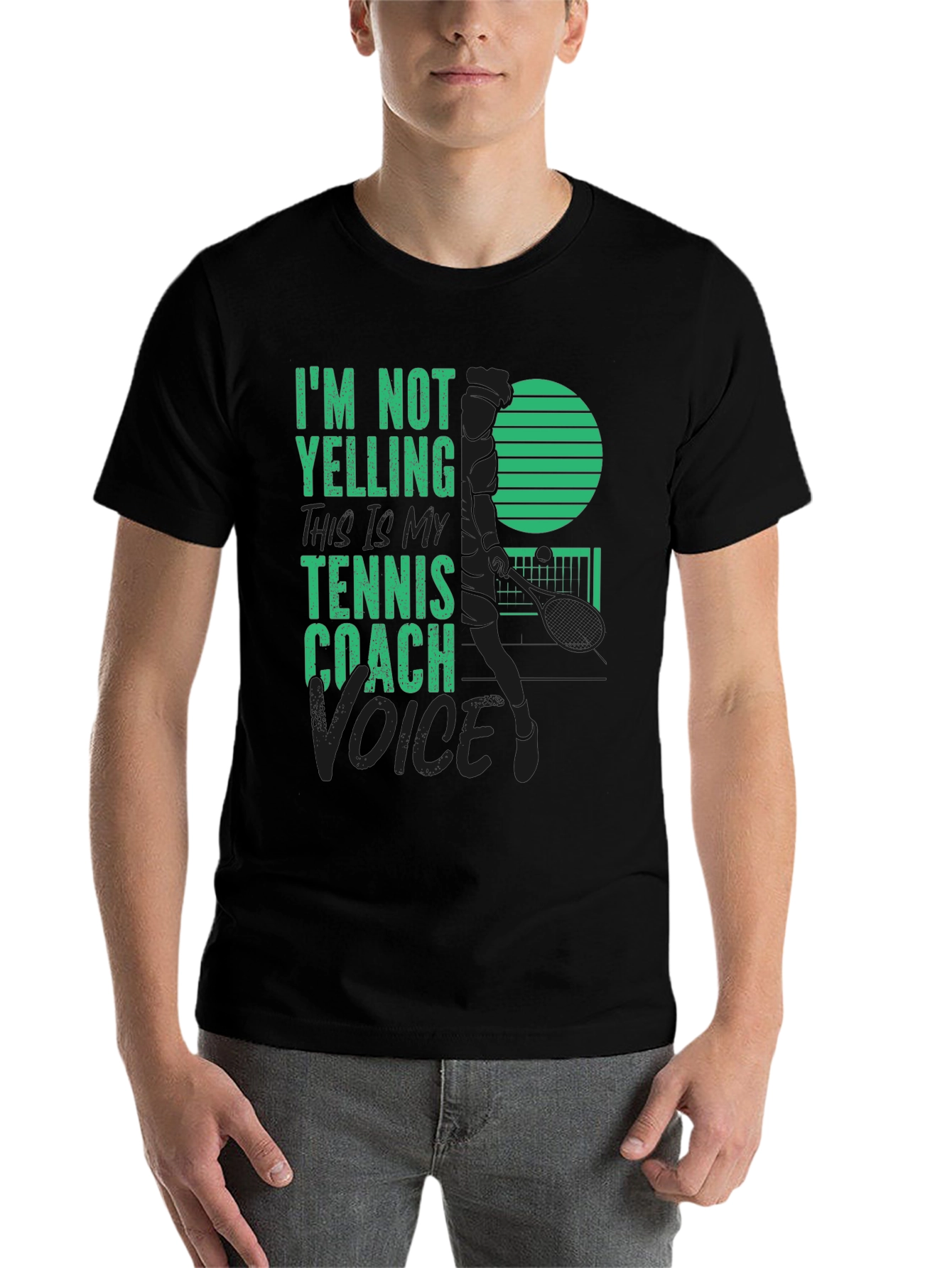 Black Tennis Coach T-Shirt - I'm Not Yelling view 7