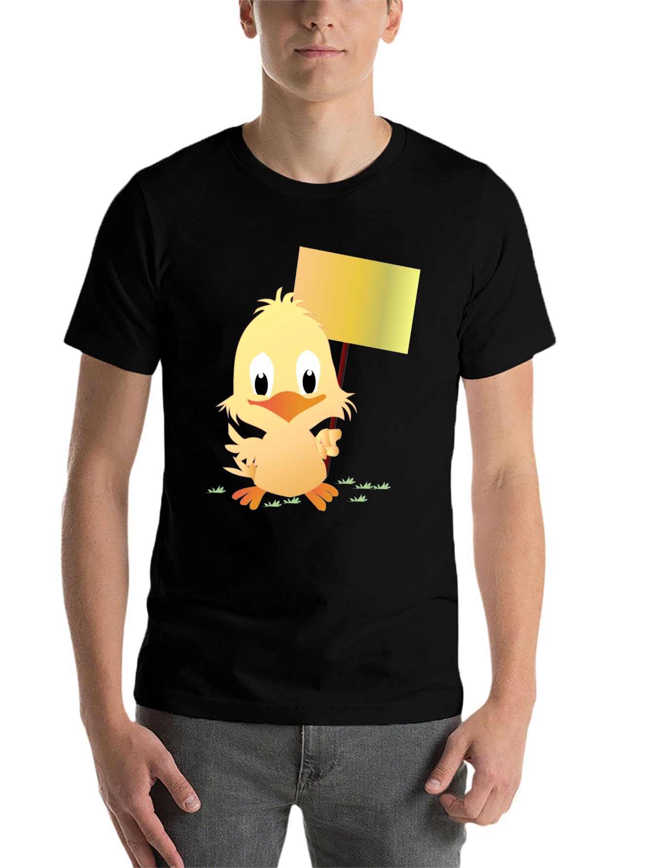Black Cute Chick Holding Sign Black T-Shirt view 7
