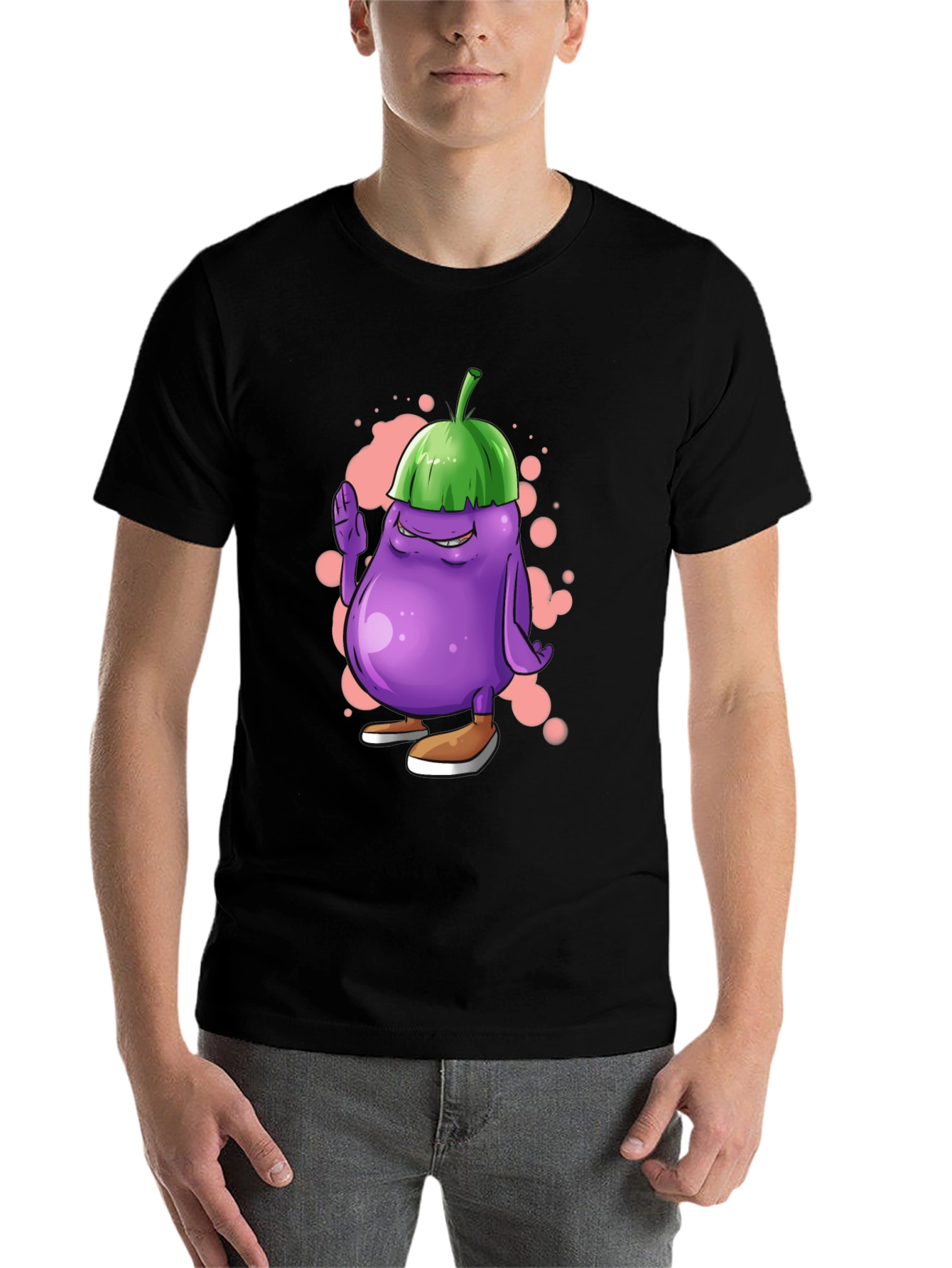 Black Eggplant Cartoon Graphic Tee view 7