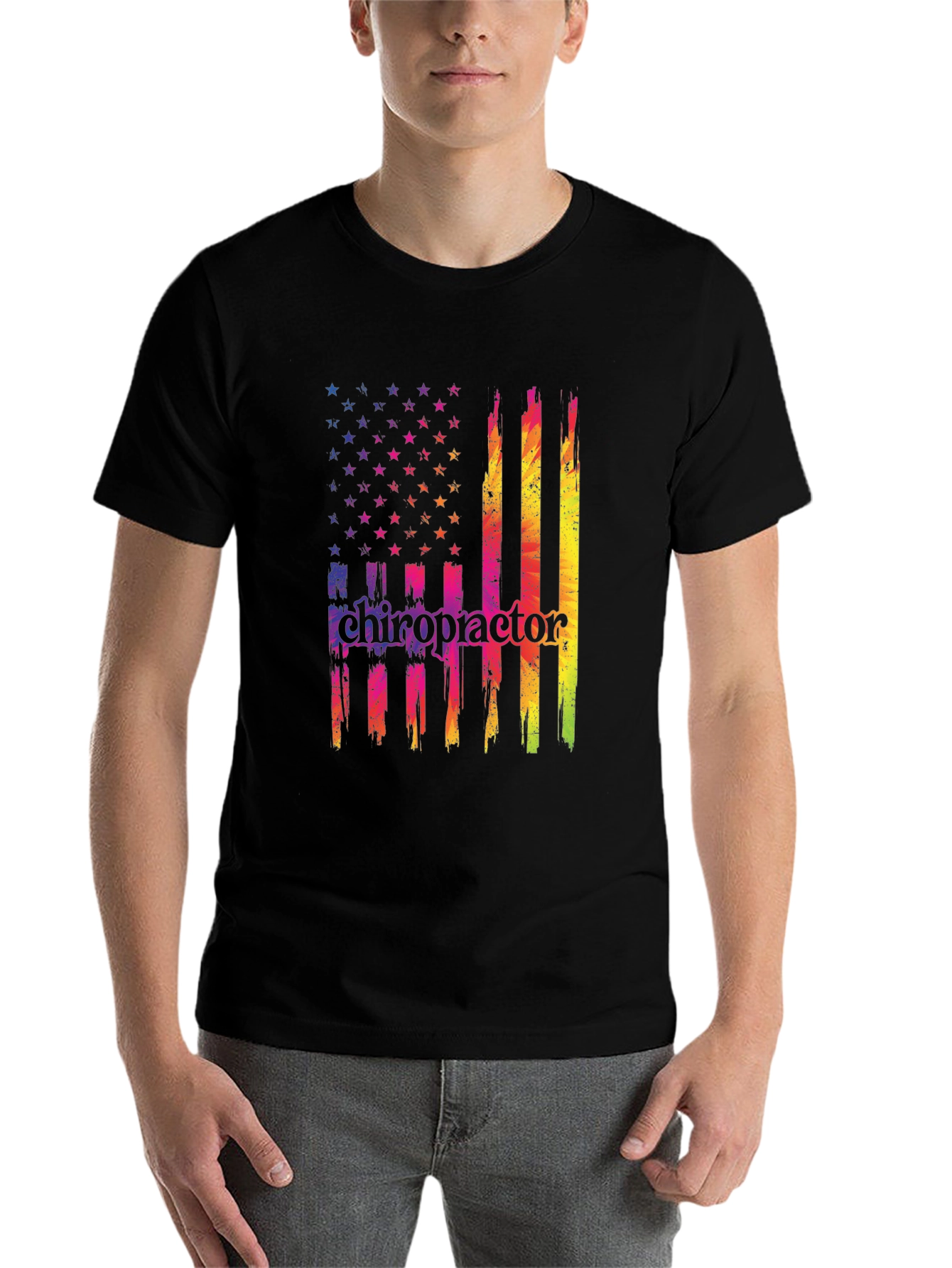 Black Chiropractor USA Flag Graphic T-Shirt view 7