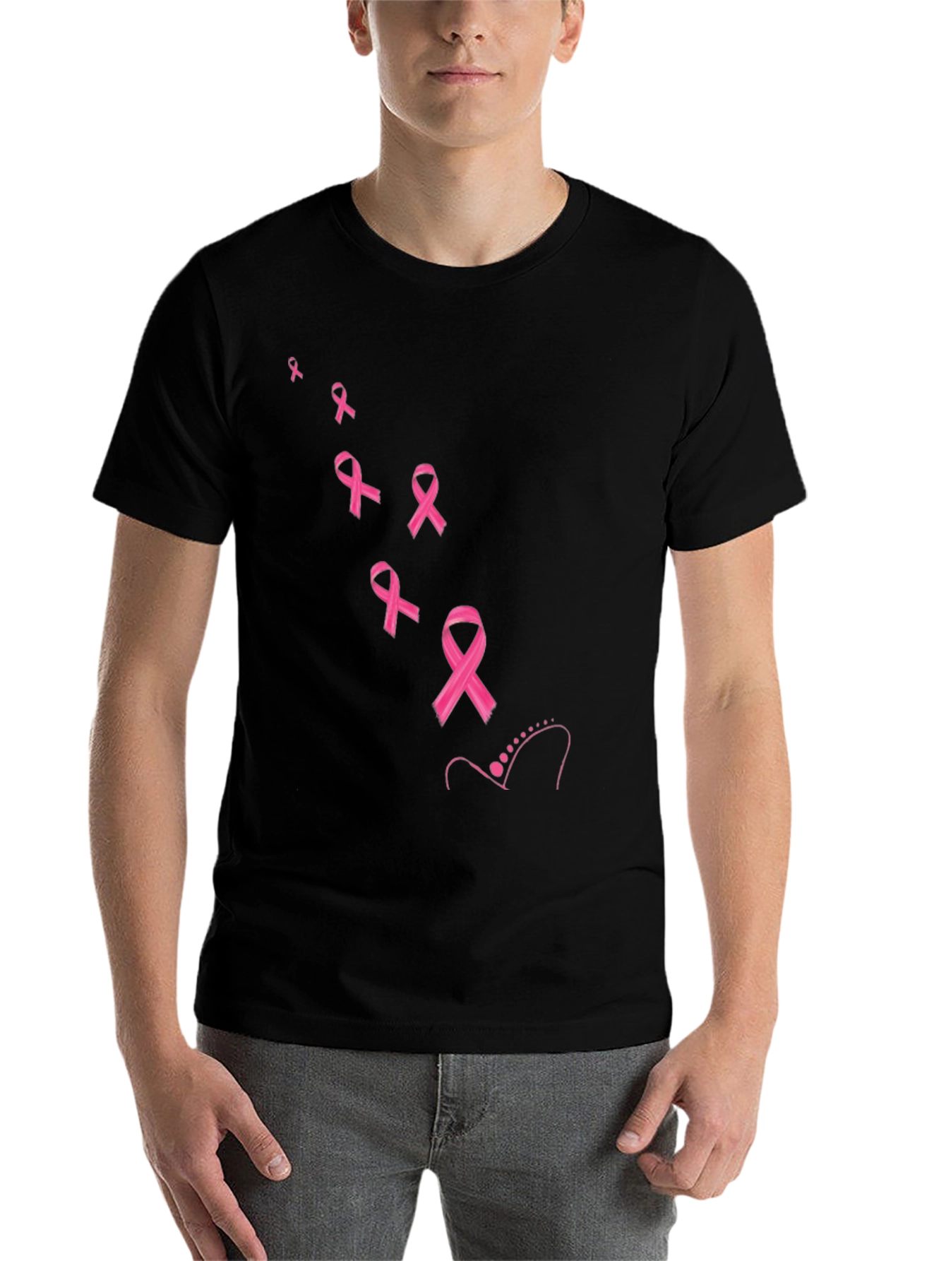 Black Pink Ribbon Awareness Black T-Shirt view 7