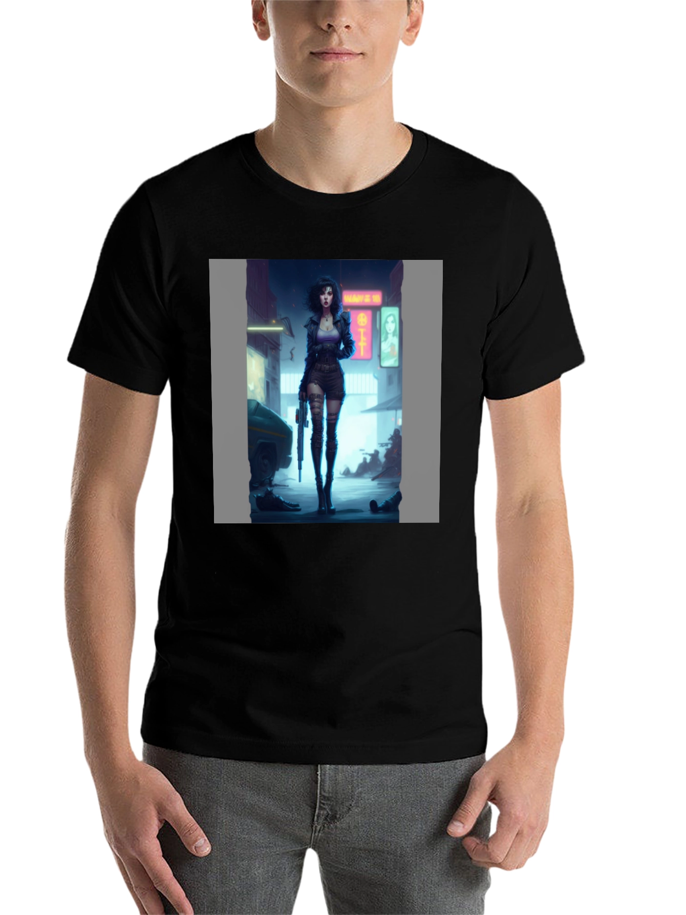 Black Cyberpunk Girl Graphic Black T-Shirt view 7