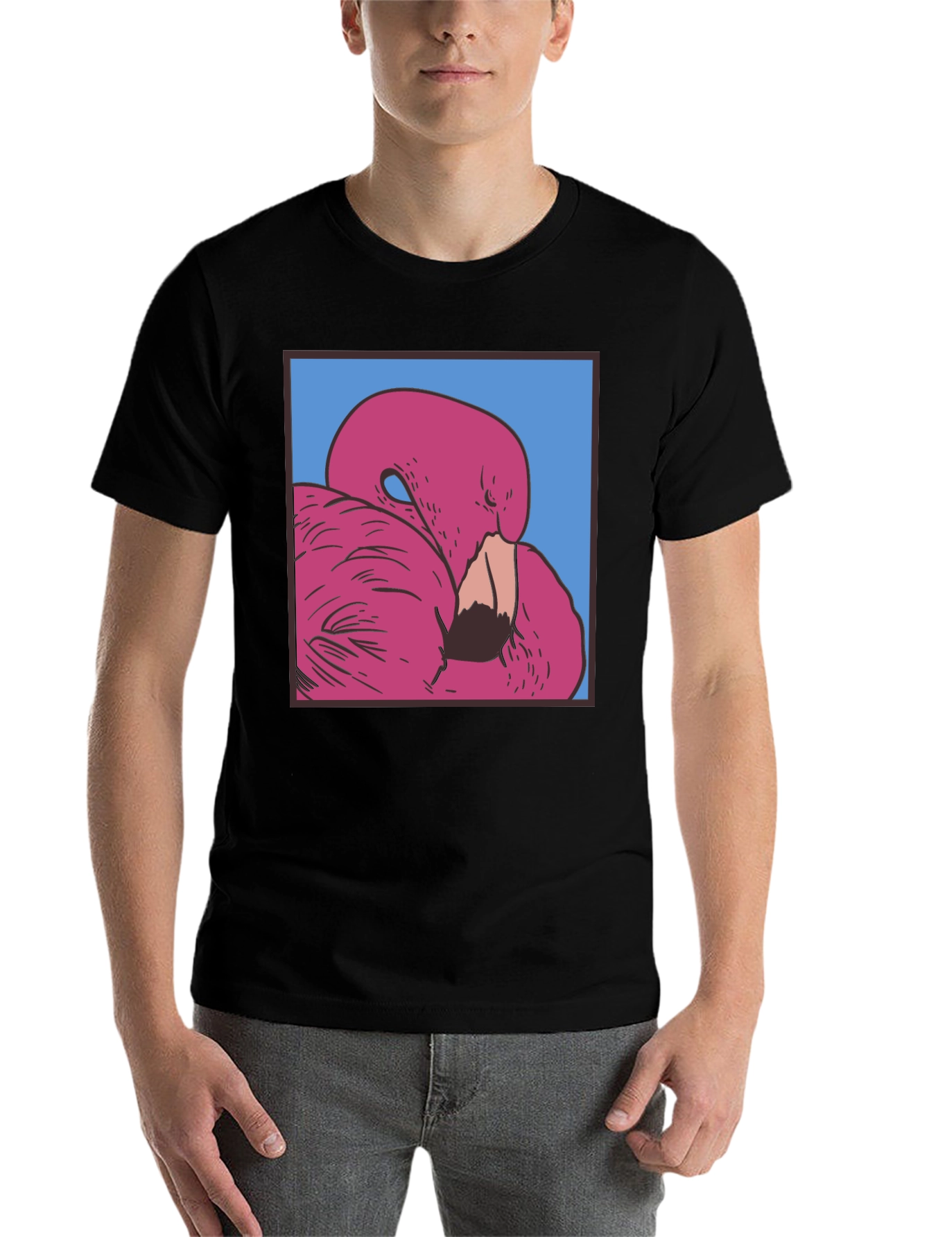 Black Pink Flamingo Graphic Black T-Shirt view 7