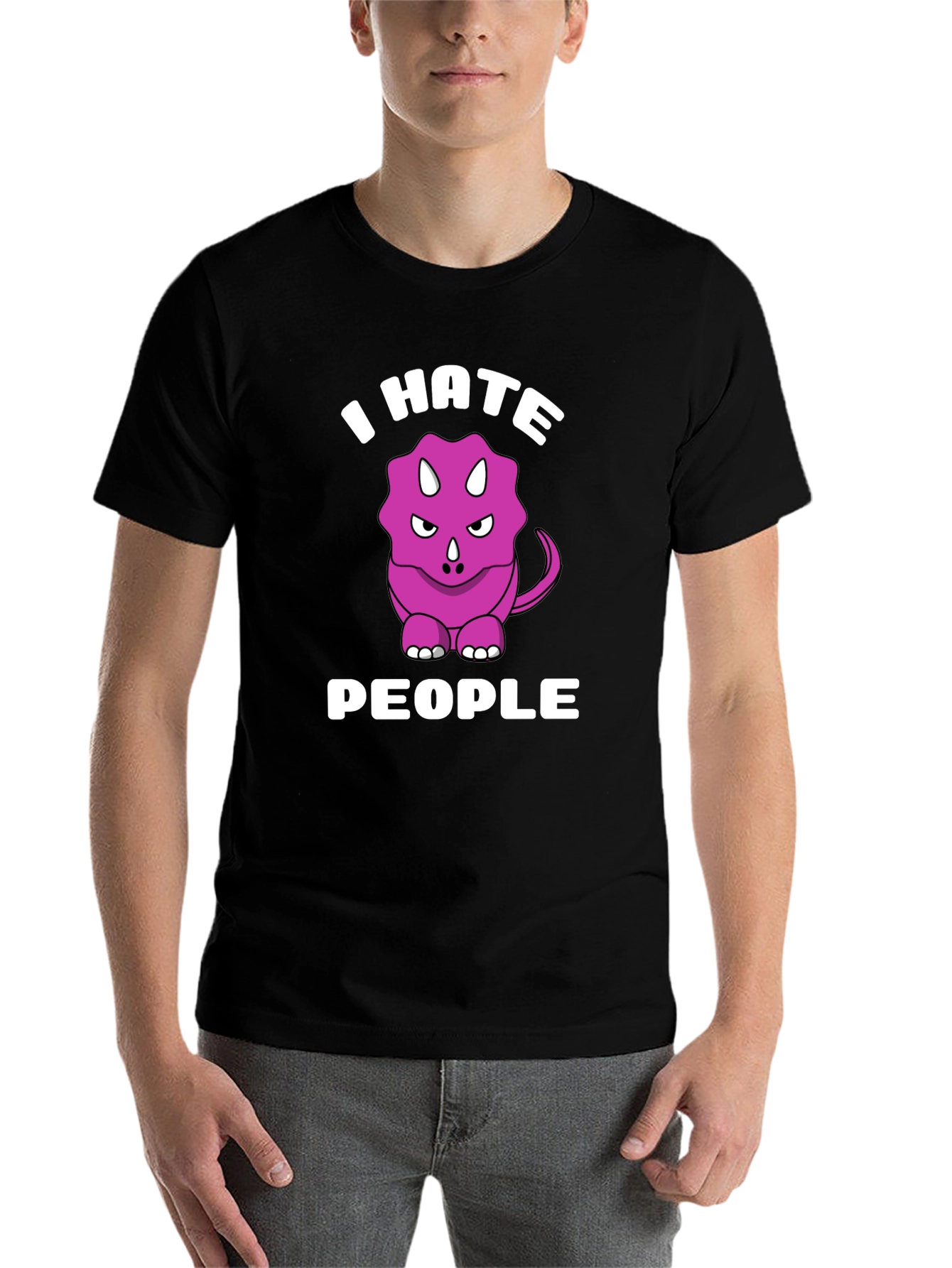 Black I Hate People Triceratops Graphic Tee view 7