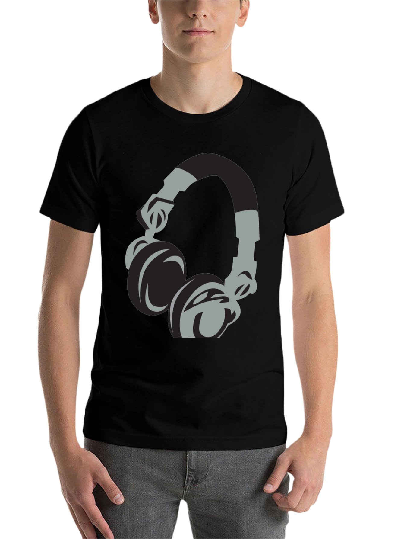 Black Cool Headphones Graphic T-Shirt - Black view 7