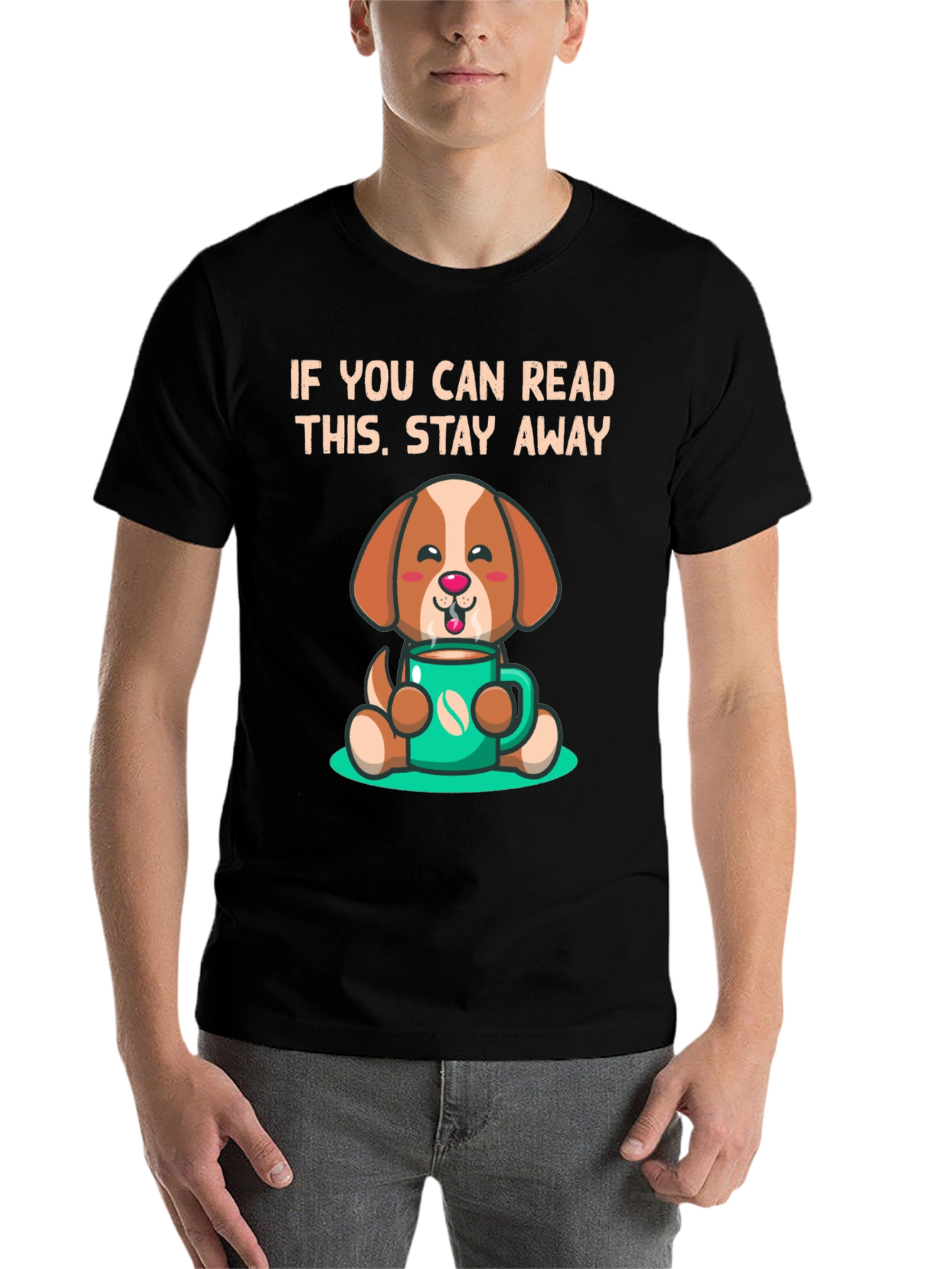 Black Stay Away Dog Cartoon Black T-Shirt view 7