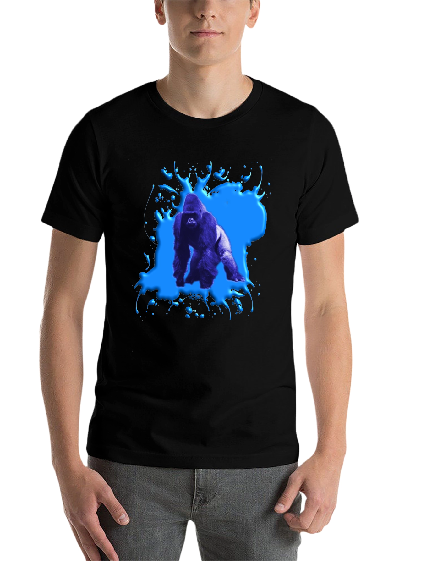 Black Gorilla Splash Graphic Tee - Bold Black T-Shirt view 7