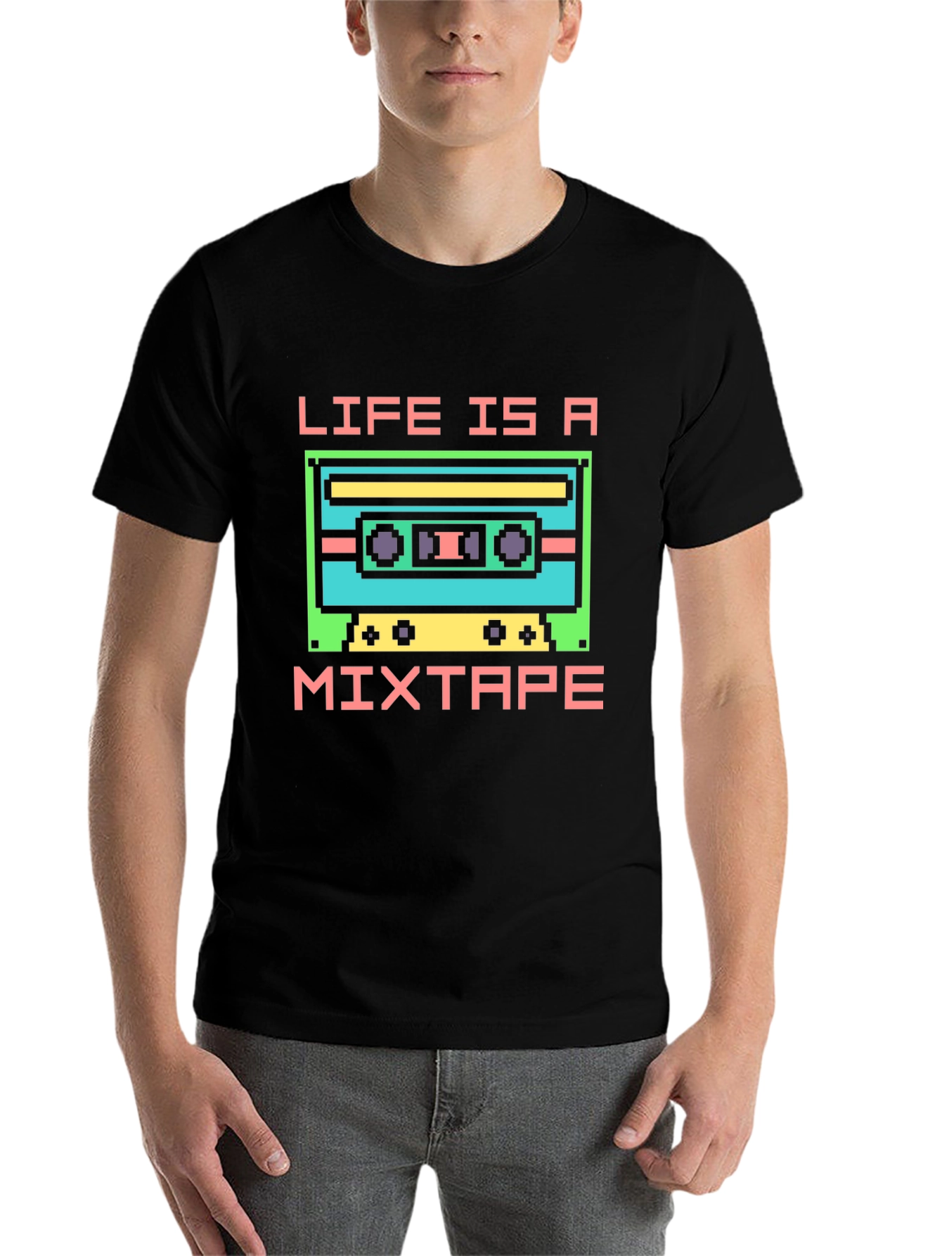 Black Life is a Mixtape Retro Pixel T-Shirt view 7