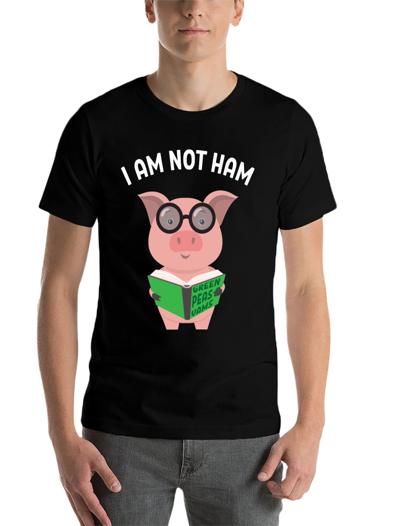 Black I Am Not Ham - Pig Reading Book T-Shirt view 7