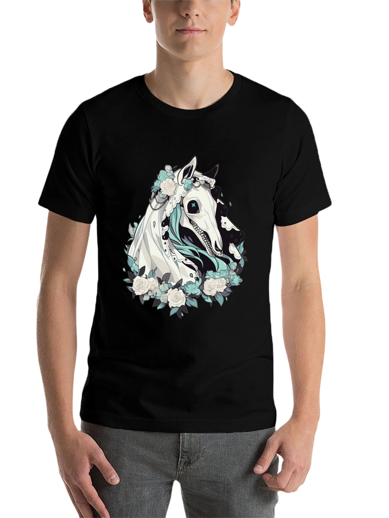 Black Floral Horse Graphic Tee - Black view 7