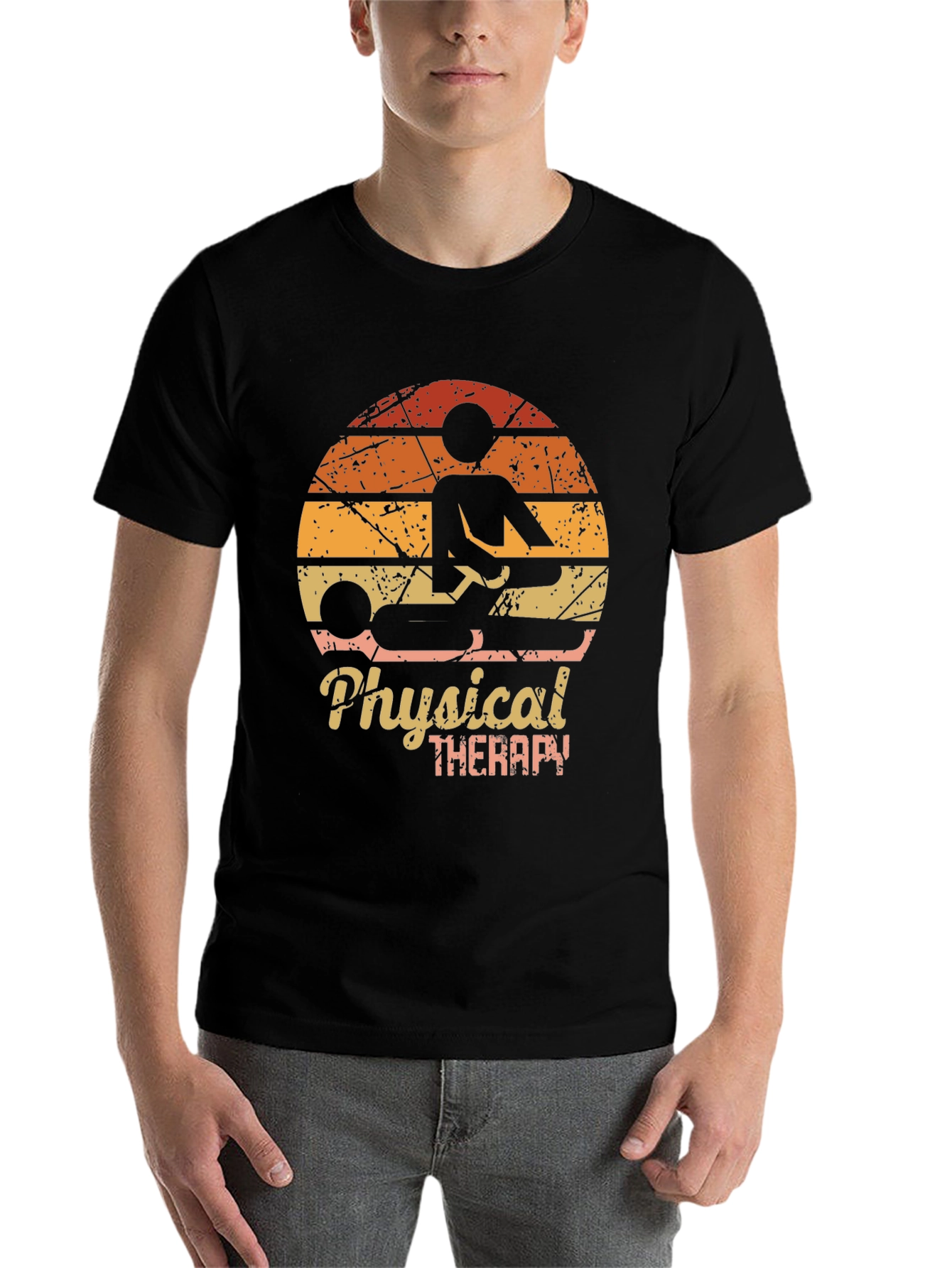 Black Physical Therapy Graphic Tee - Vintage Sunset Design view 7