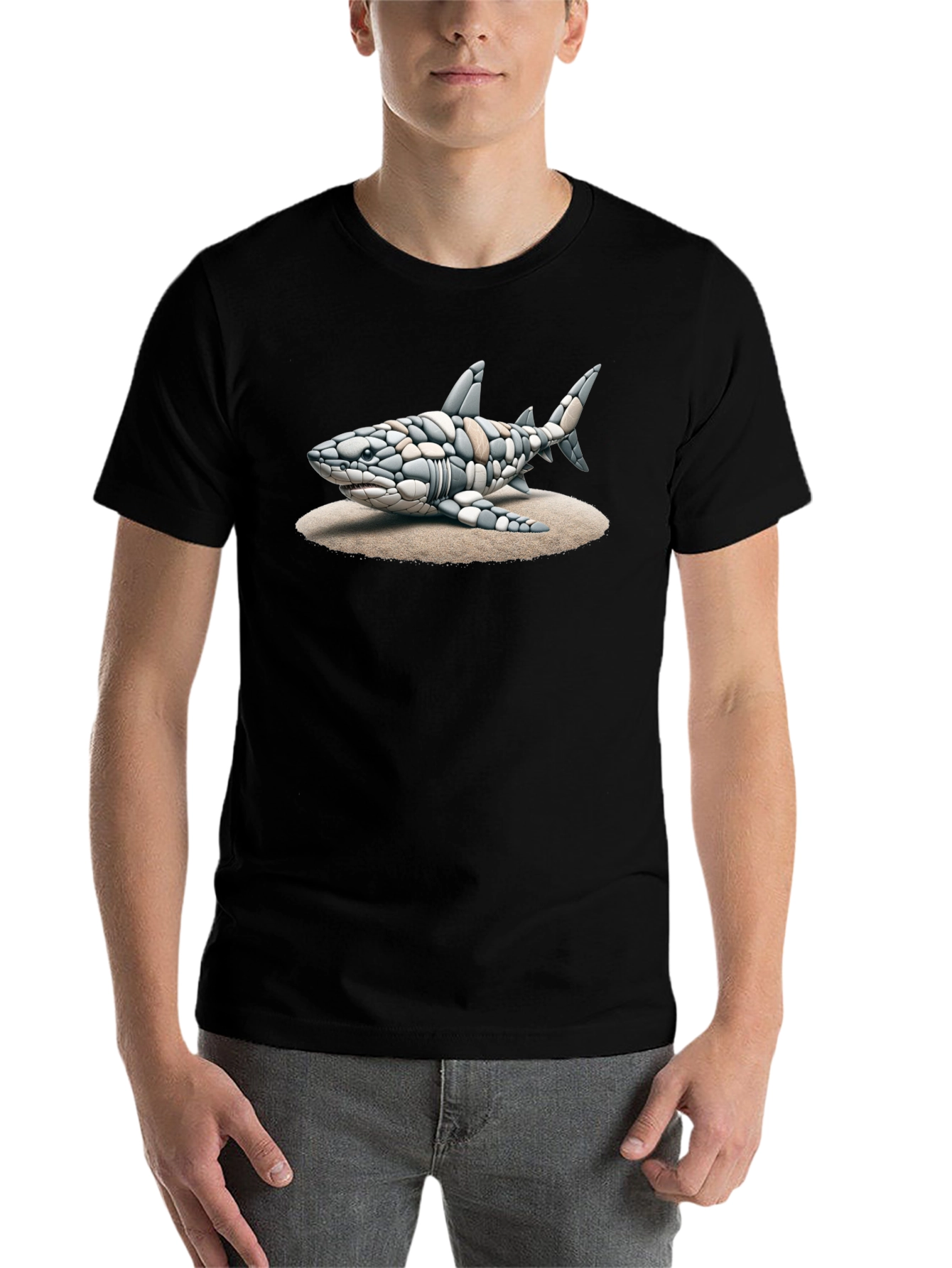 Black Shark Stone Art Graphic Tee view 7
