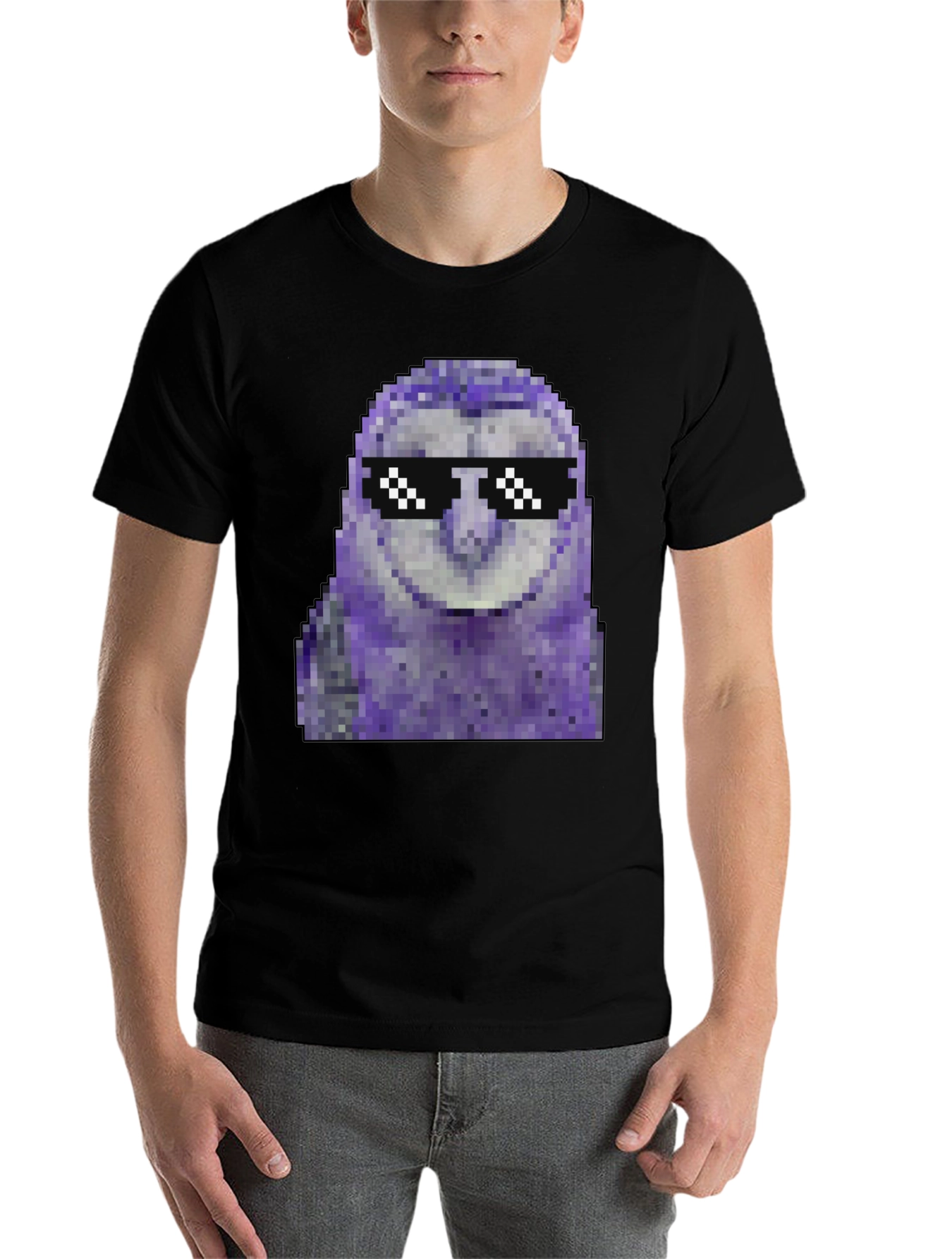 Black Pixel Owl T-Shirt - Cool Deal With It Shades view 7