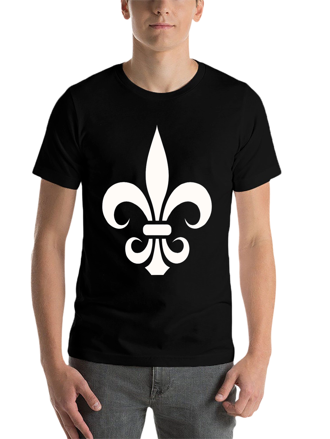 Black Fleur-de-Lis Graphic Tee - Black Cotton Blend T-Shirt view 7
