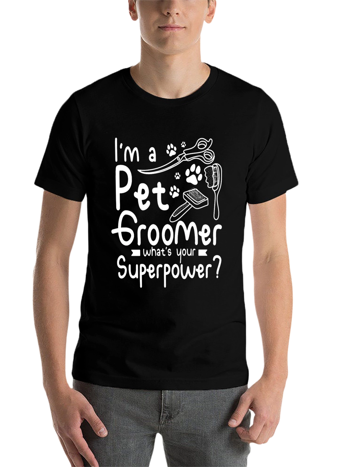 Black Pet Groomer Superpower T-Shirt - Funny Pet Lover Tee view 7