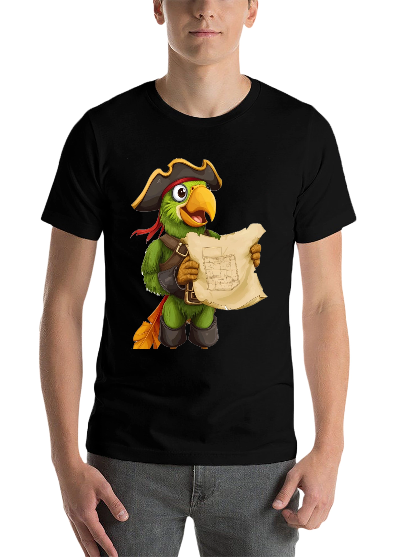 Black Parrot Pirate T-Shirt - Funny Cartoon Bird Tee view 7