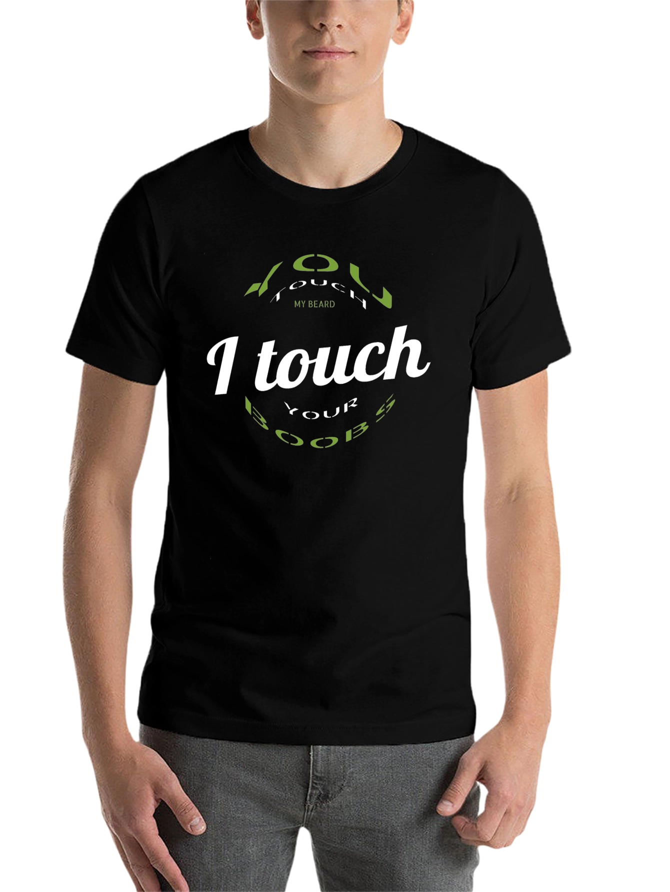 Black Funny T-Shirt - I Touch Your Boobs Tee - Novelty Graphic Top view 7