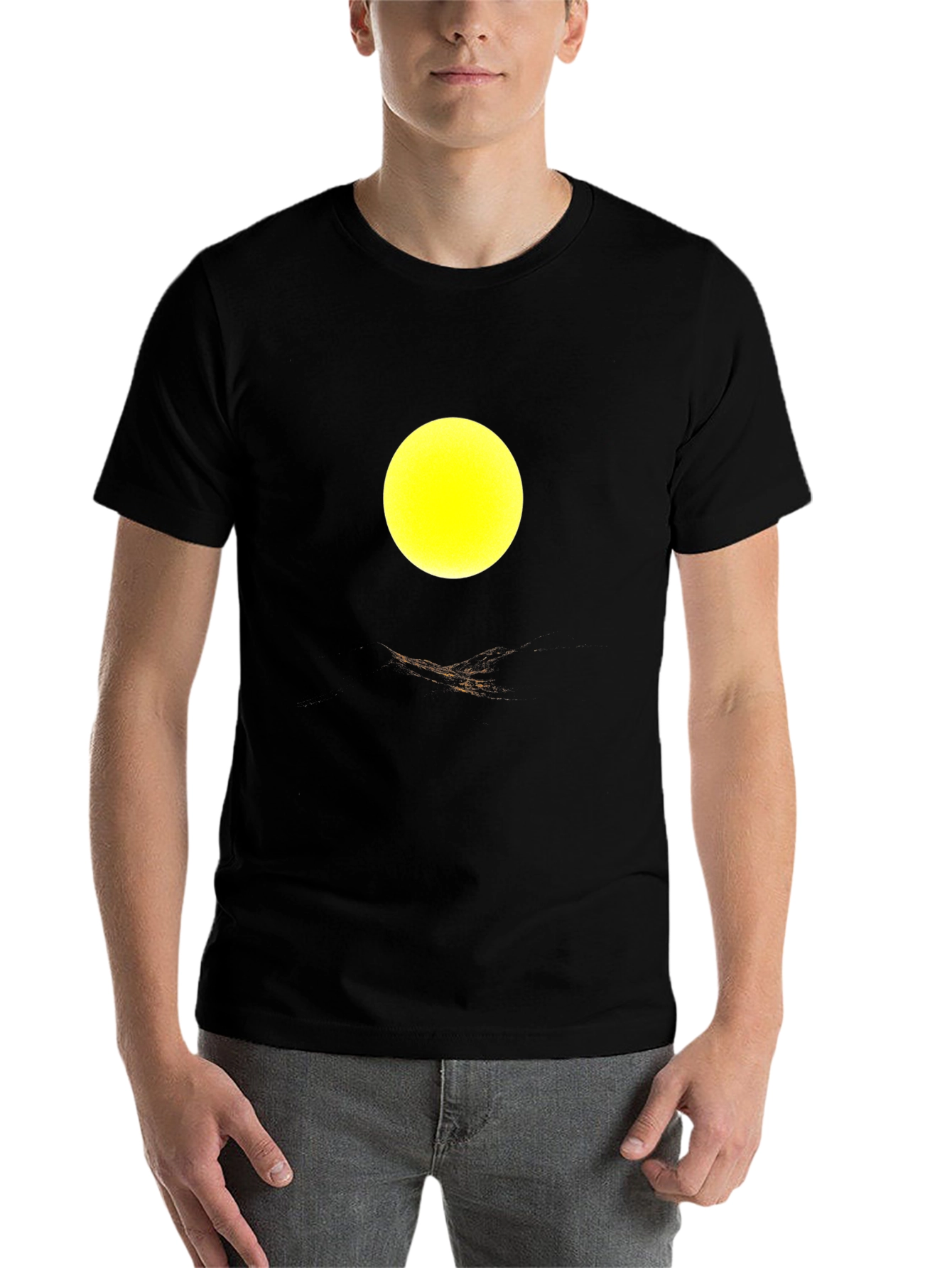 Black Abstract Yellow Circle Design Black T-Shirt view 7