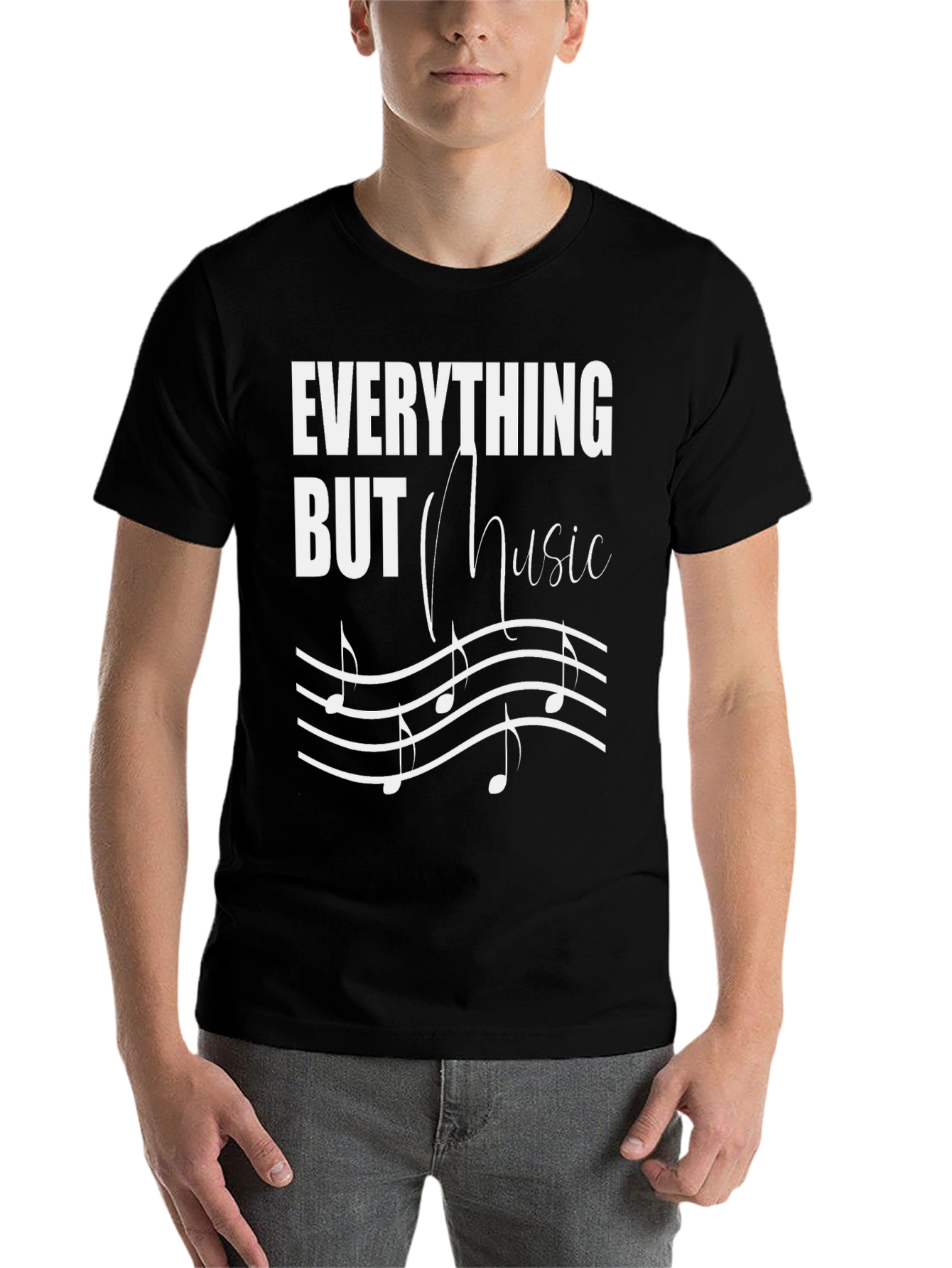 Black Everything But Music Graphic Tee view 7