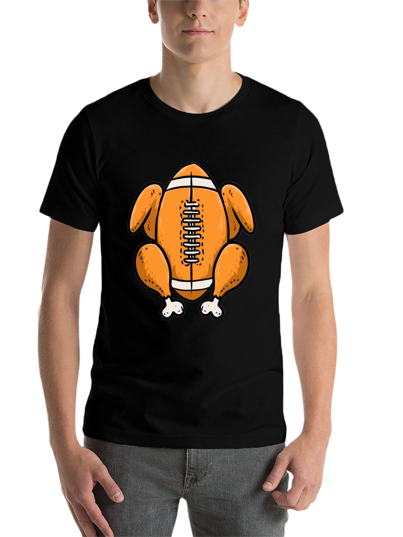 Black Thanksgiving Football Turkey T-Shirt view 7