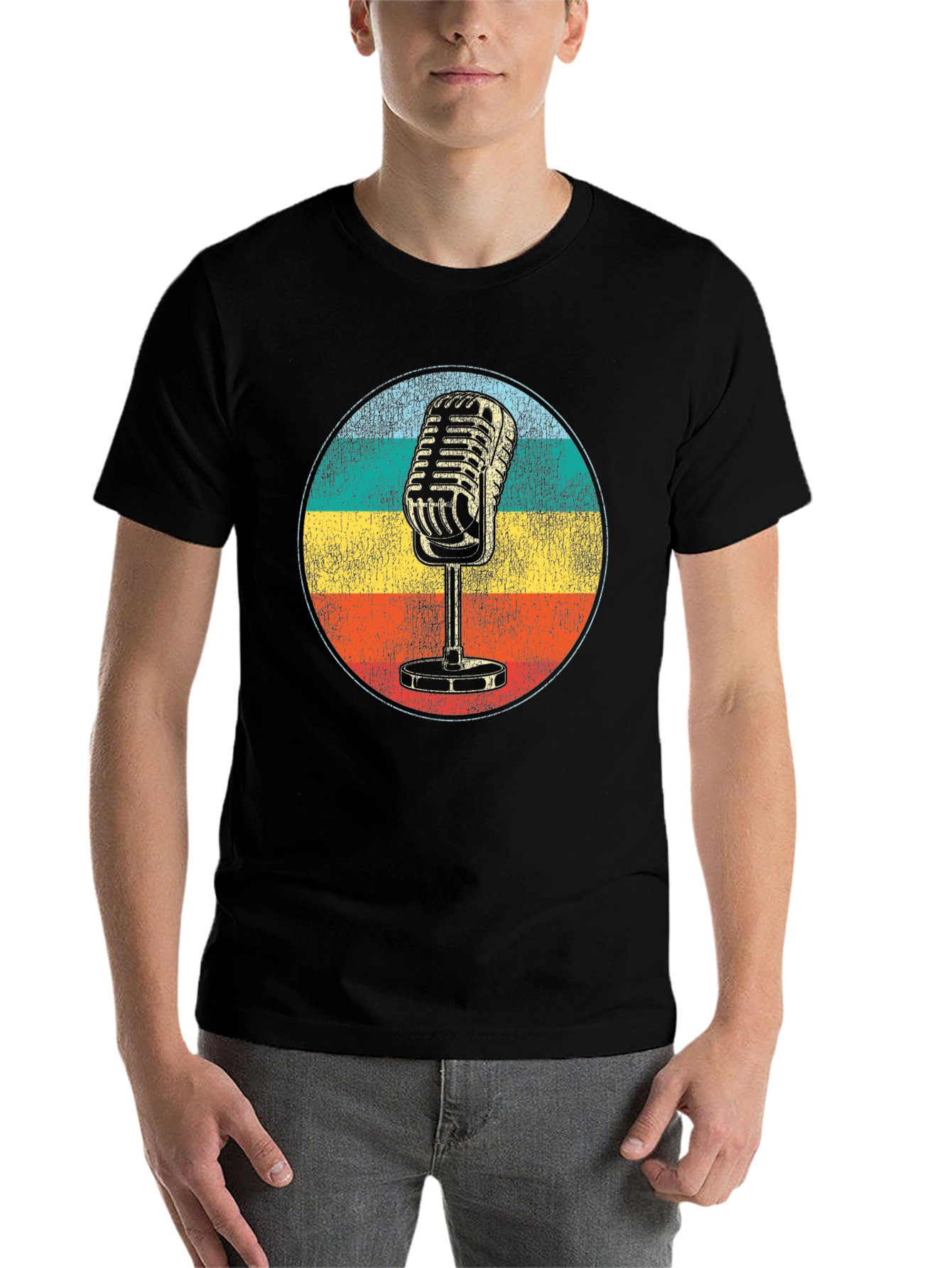 Black Vintage Microphone Graphic Tee view 7