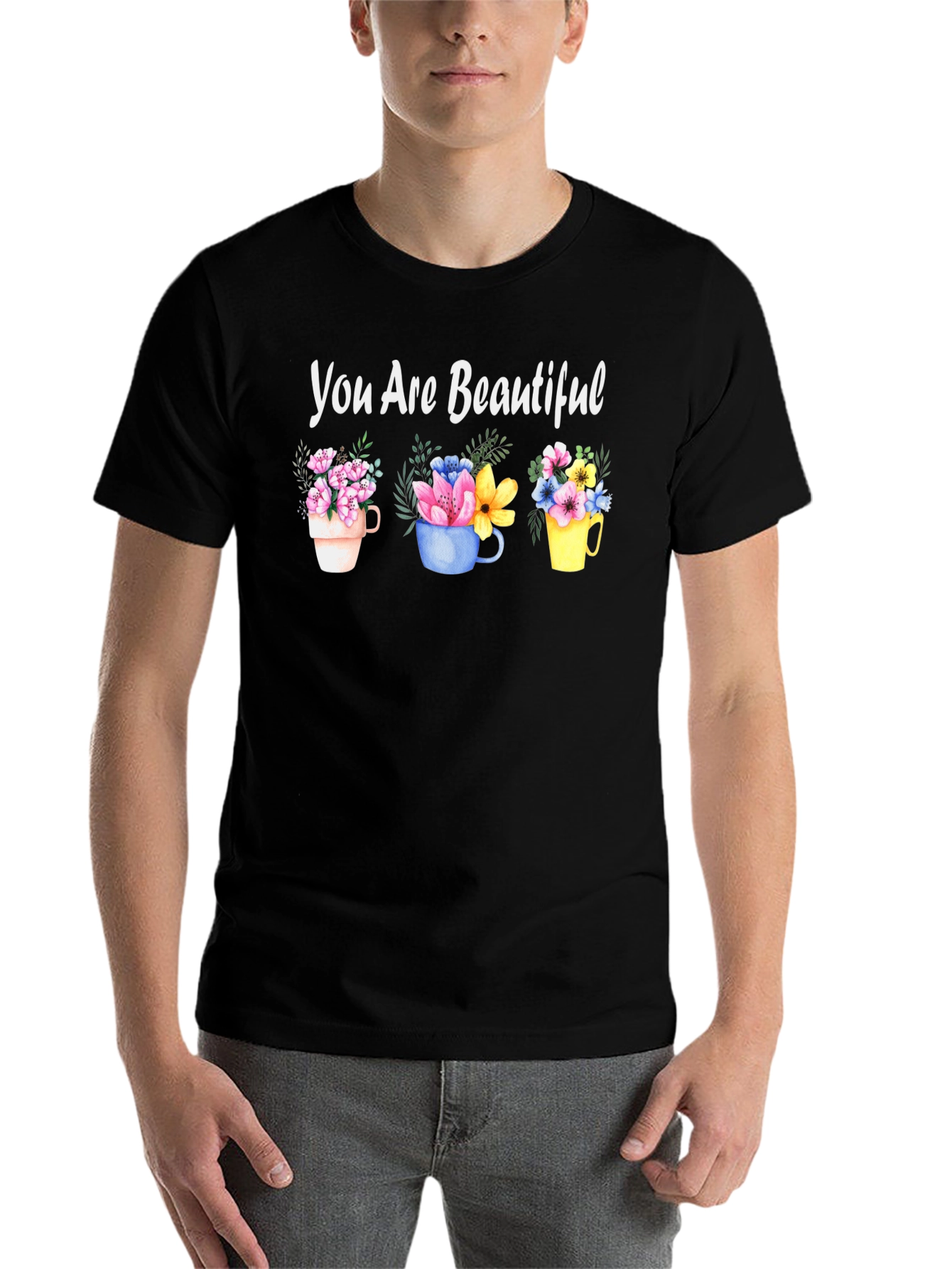 Black You Are Beautiful Floral Mug T-Shirt view 7