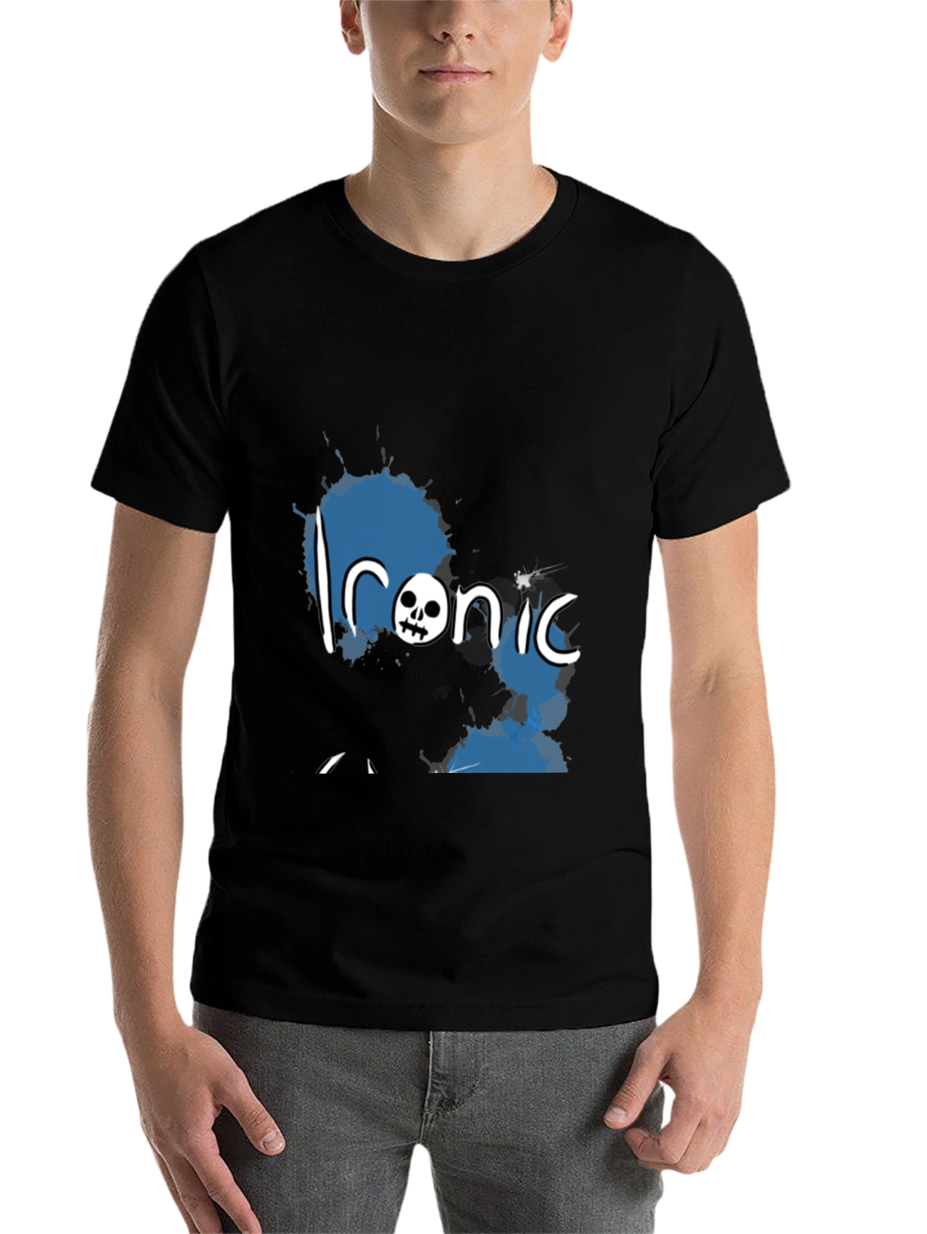 Black Ironic Skull Graphic Black T-Shirt view 7