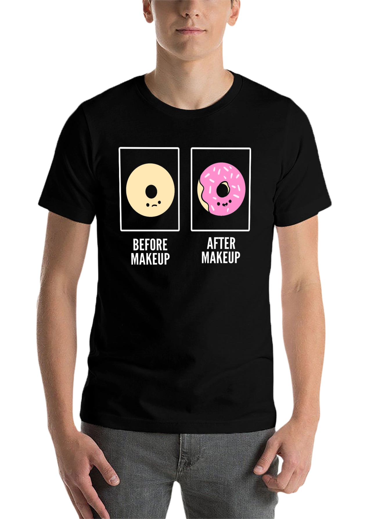 Black Donut Before & After Makeup Funny T-Shirt view 7