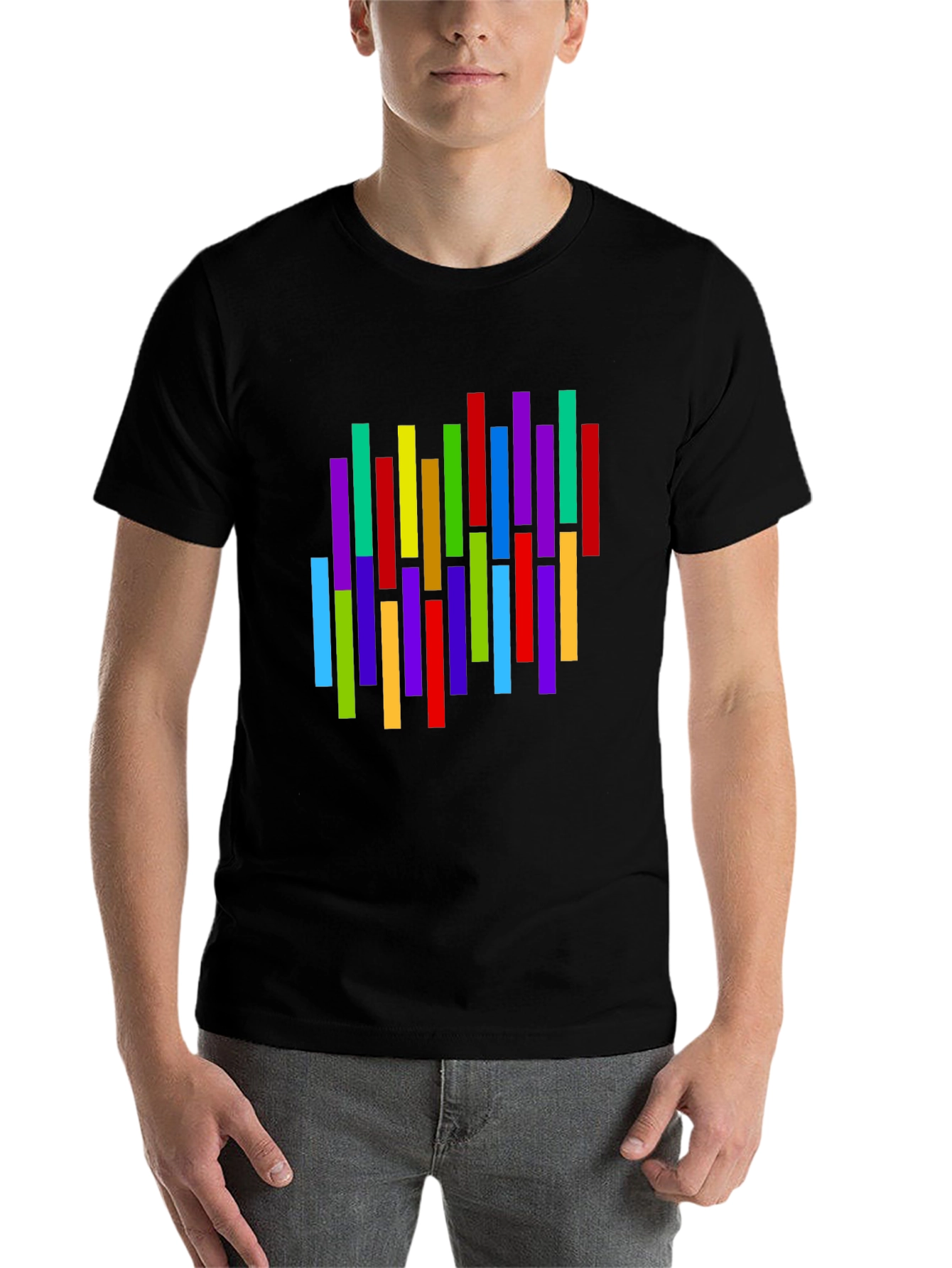 Black Colorful Vertical Stripes Graphic T-Shirt view 7